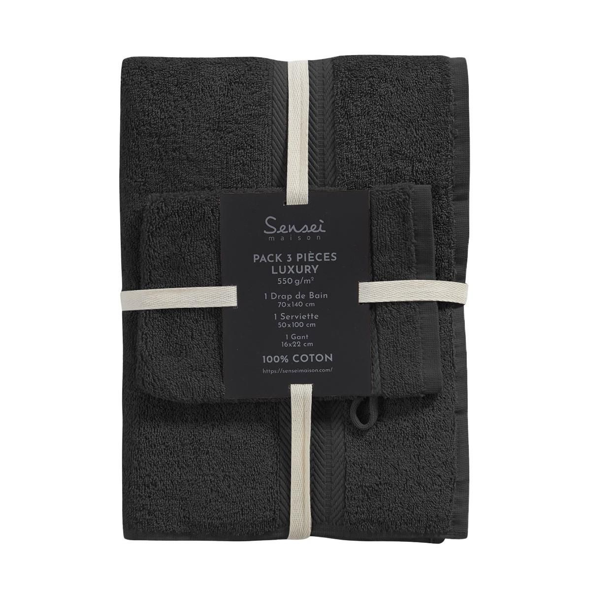 Sensei Maison Ensemble de bain 3 pièces (1 drap de bain + 1 serviette de toilette + 1 gant) LUXURY