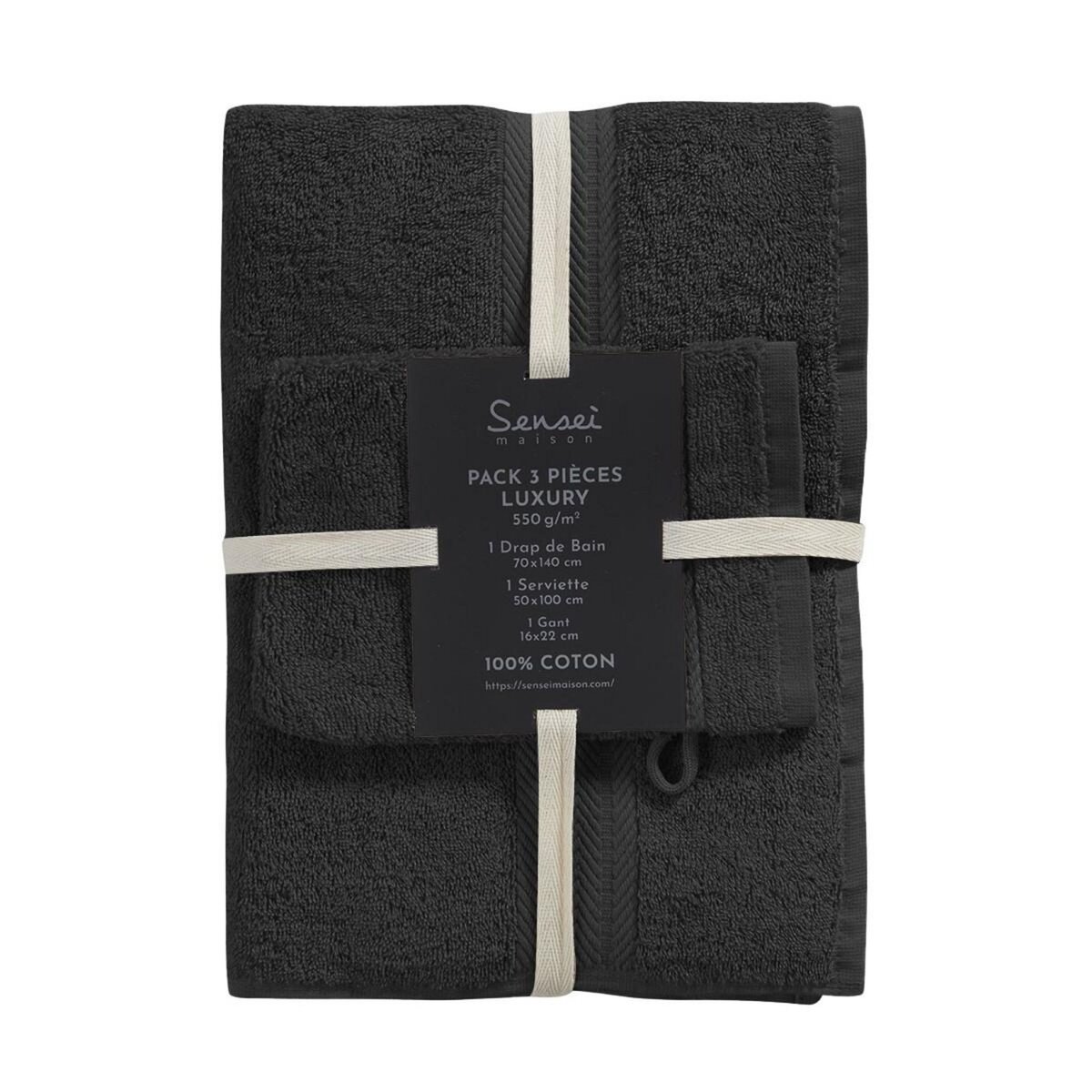 Sensei Maison Ensemble de bain 3 pièces (1 drap de bain + 1 serviette de toilette + 1 gant) LUXURY