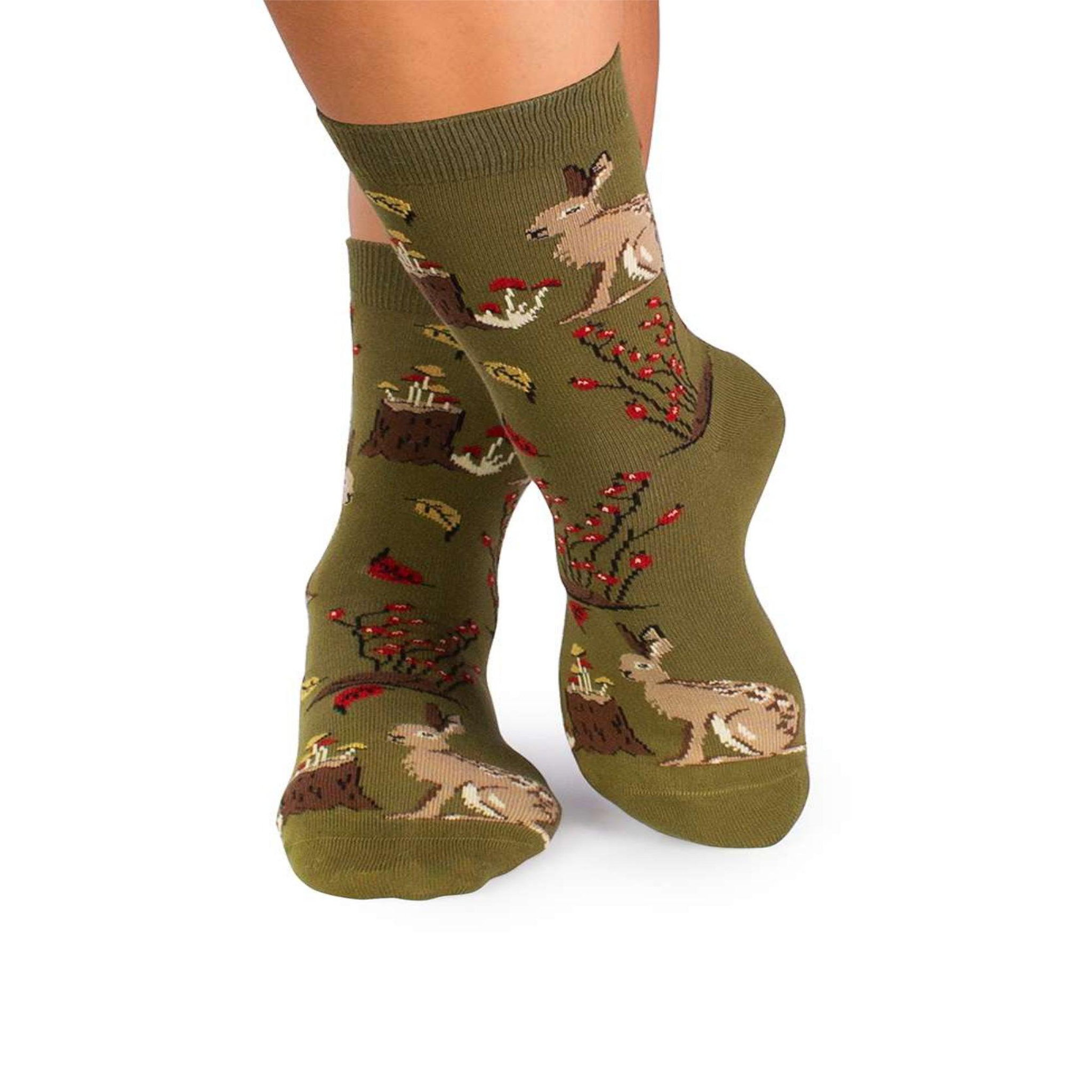 PIRIN HILL Chaussettes coton bio automne lièvres. Coloris disponibles : Multicolore