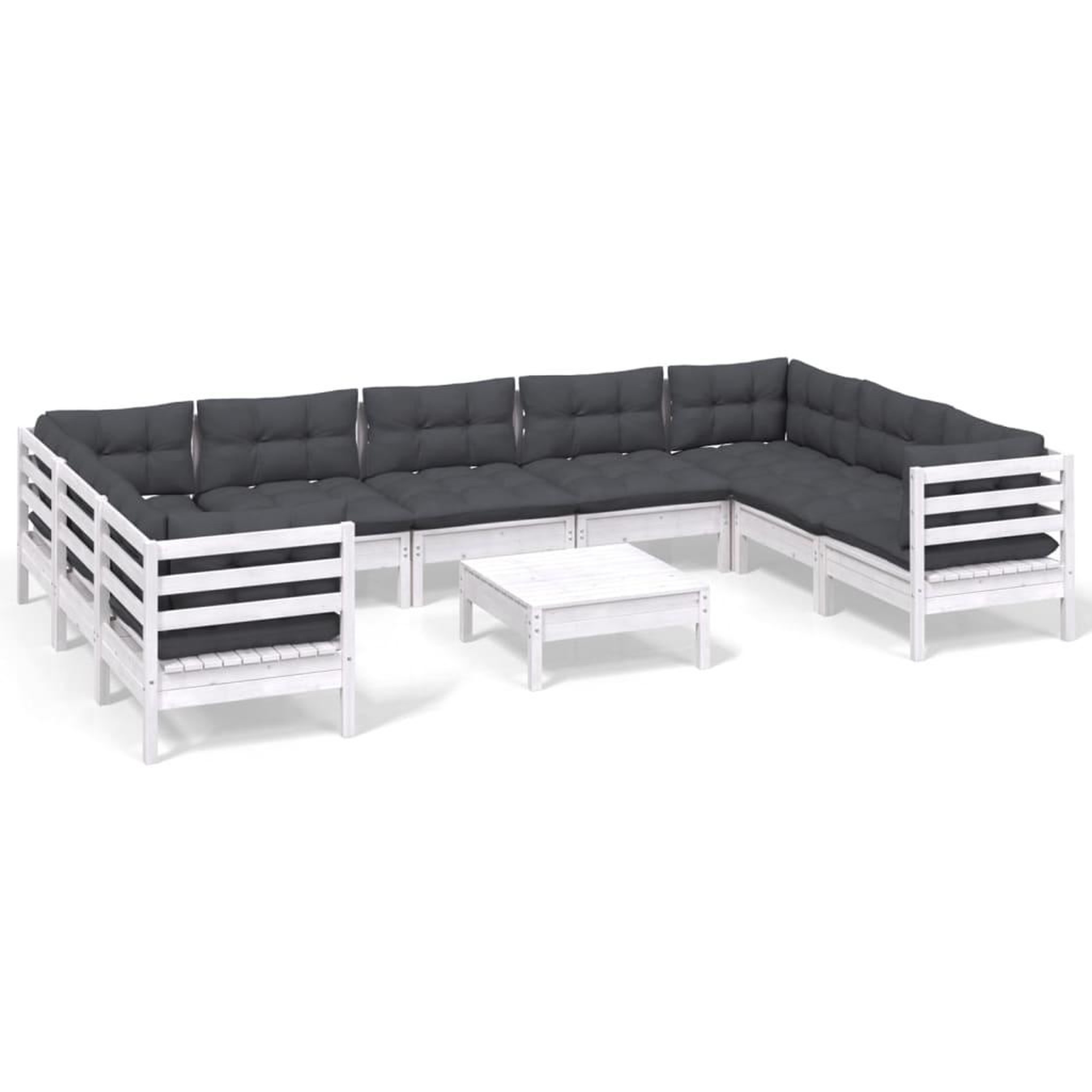 Voir la diapositive 2 : VIDAXL Salon de jardin 10 pcs avec coussins blanc bois de pin