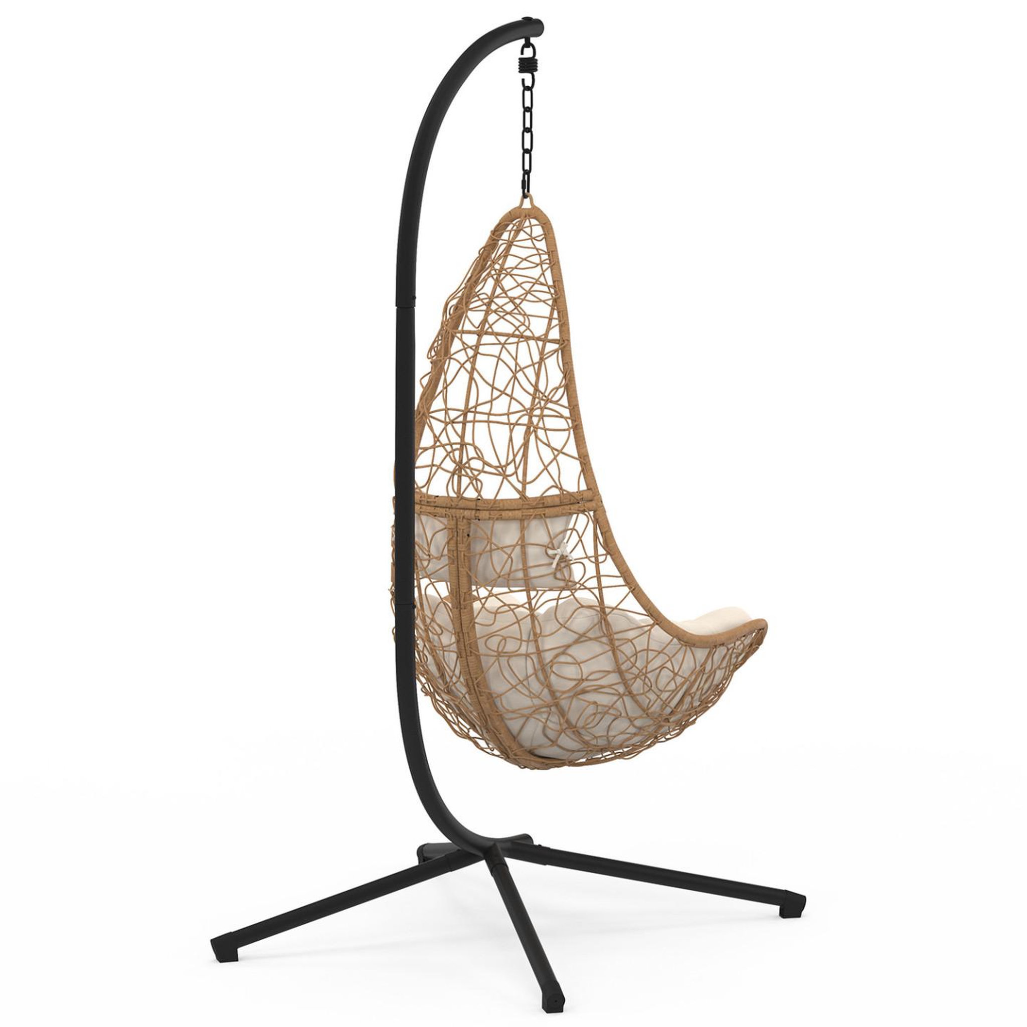 Voir la diapositive 6 : ID MARKET Fauteuil demi-lune suspendu ajouré effet rotin avec coussin écru
