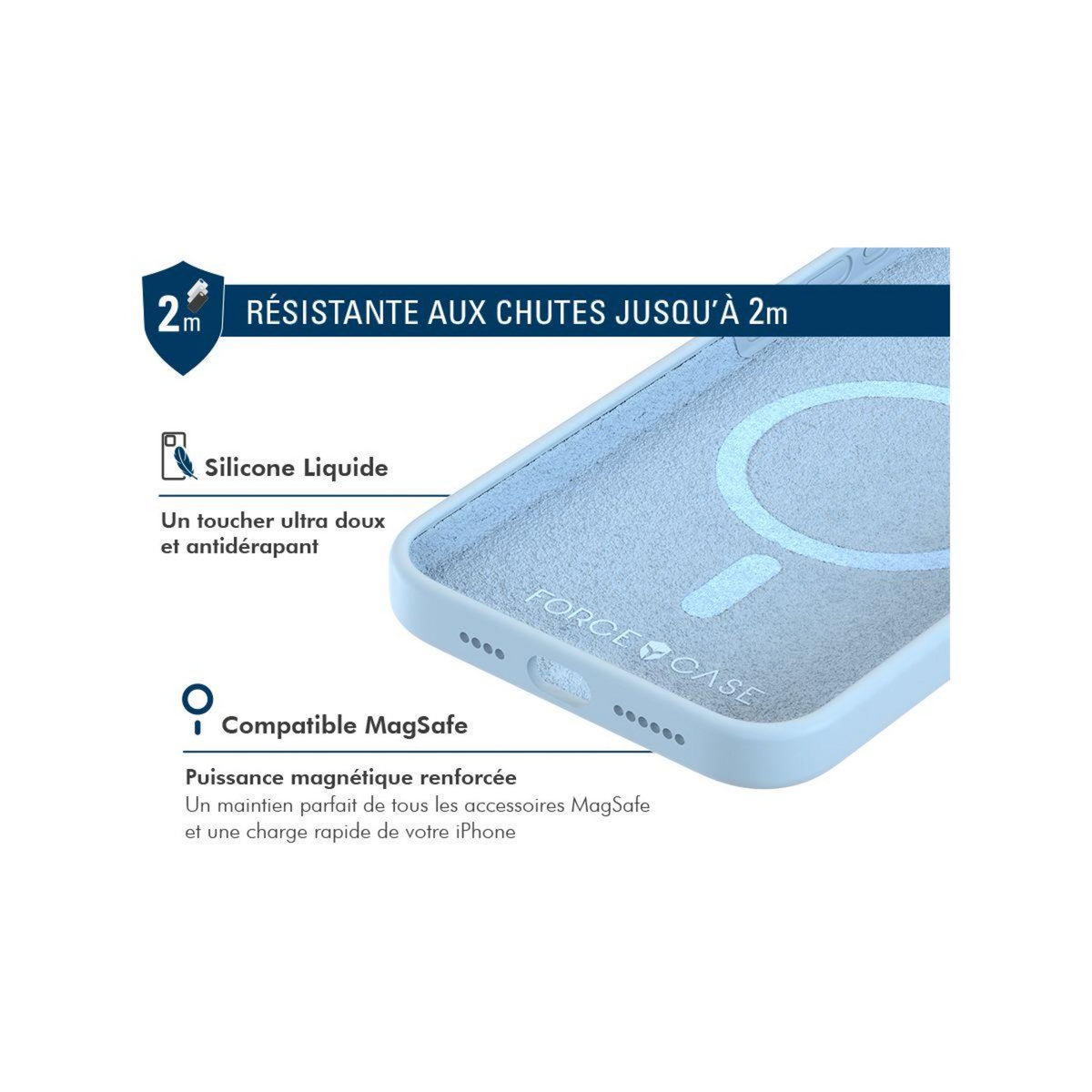 FORCE CASE Coque iPhone 15  silicone  bleu ciel