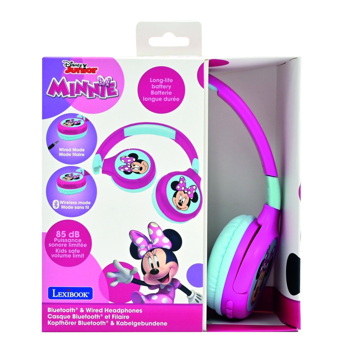 Lexibook Casque 2 en 1 Minnie Mouse Bluetooth et Filaire avec limitation de son