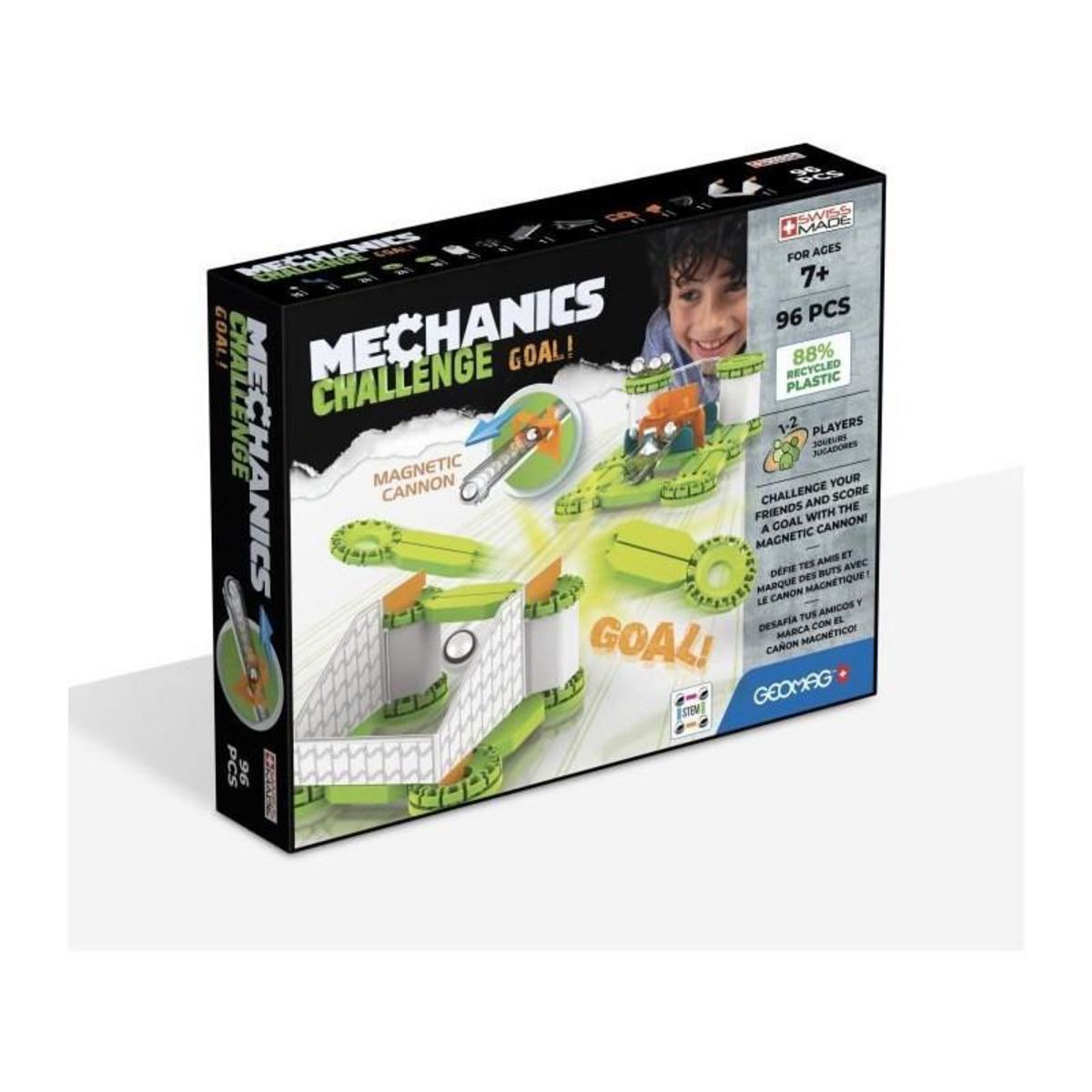 Geomag Coffret de construction - GEOMAG - Mechanics Challenge Goal! - 96 pieces - Magnétique - Jeu interactif - Plastique recyclé