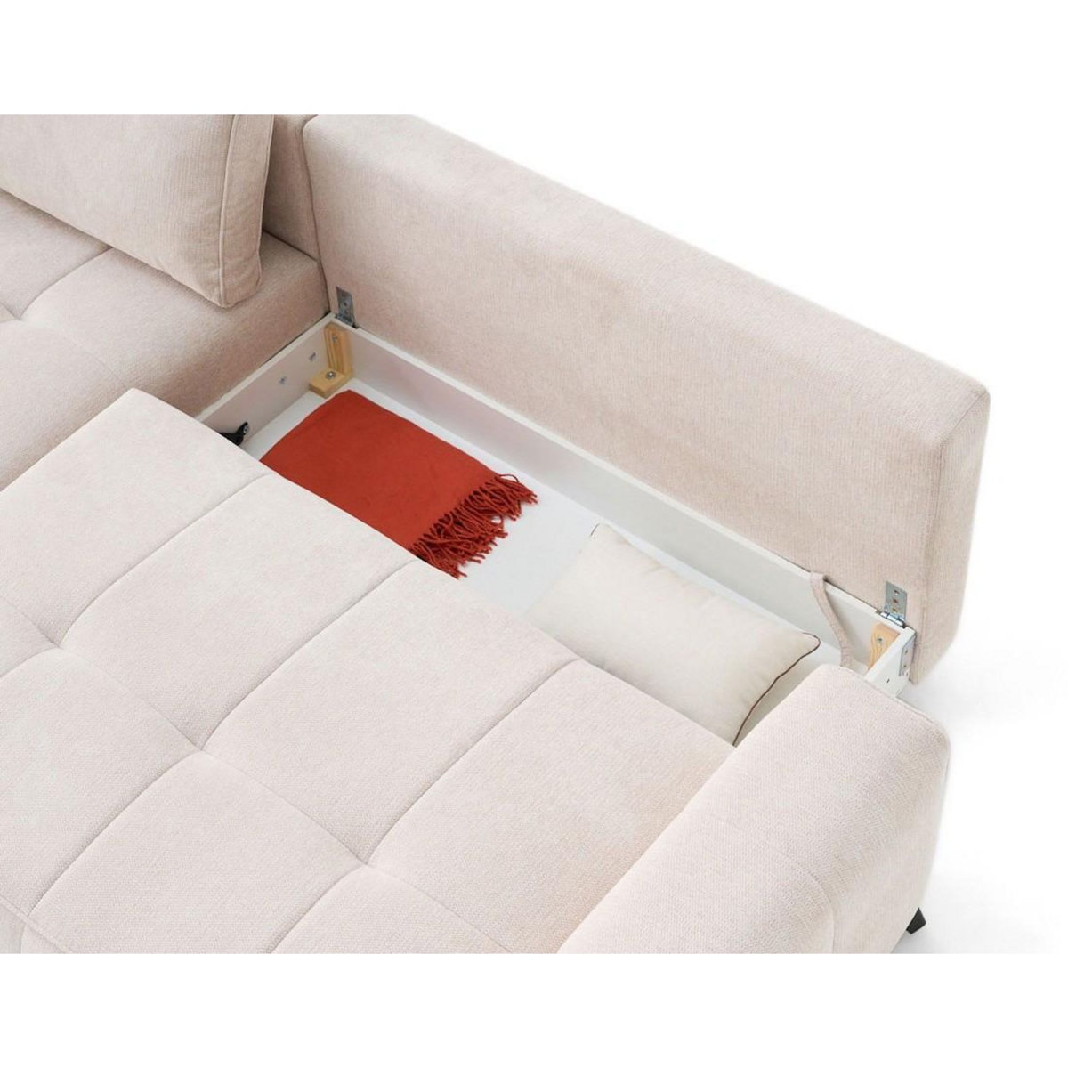 BEST MOBILIER Rimini - canapé d'angle gauche 4 places convertible avec coffre en tissu texturé