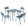 Voir la diapositive 1 : CONCEPT USINE Ensemble table + chaise en acier bleu 4 places BERGAME