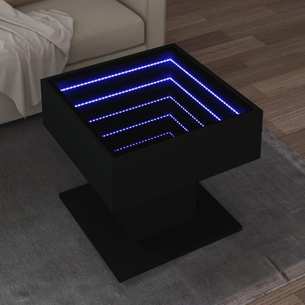 VIDAXL Table basse avec LED noir 50x50x45 cm bois d'ingenierie