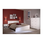 PARISOT Chambre complete BOSTON : Lit adulte 140x190 + Commode + 1 Chevet - Décor blanc - Fabriqué en France