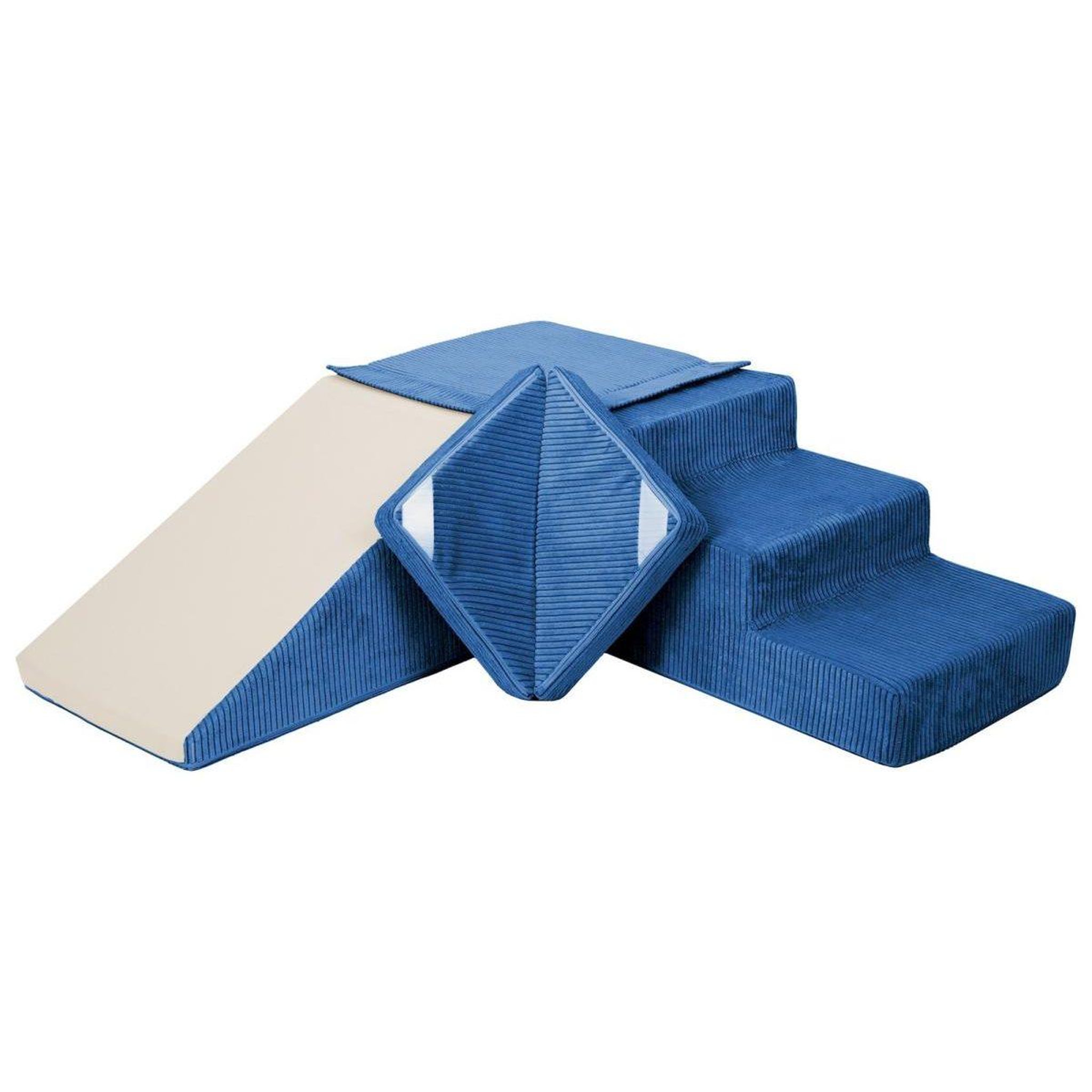 Voir la diapositive 2 : VELINDA Ensemble toboggan (4 grands blocs de mousse) — bleu marine (velours côtelé)