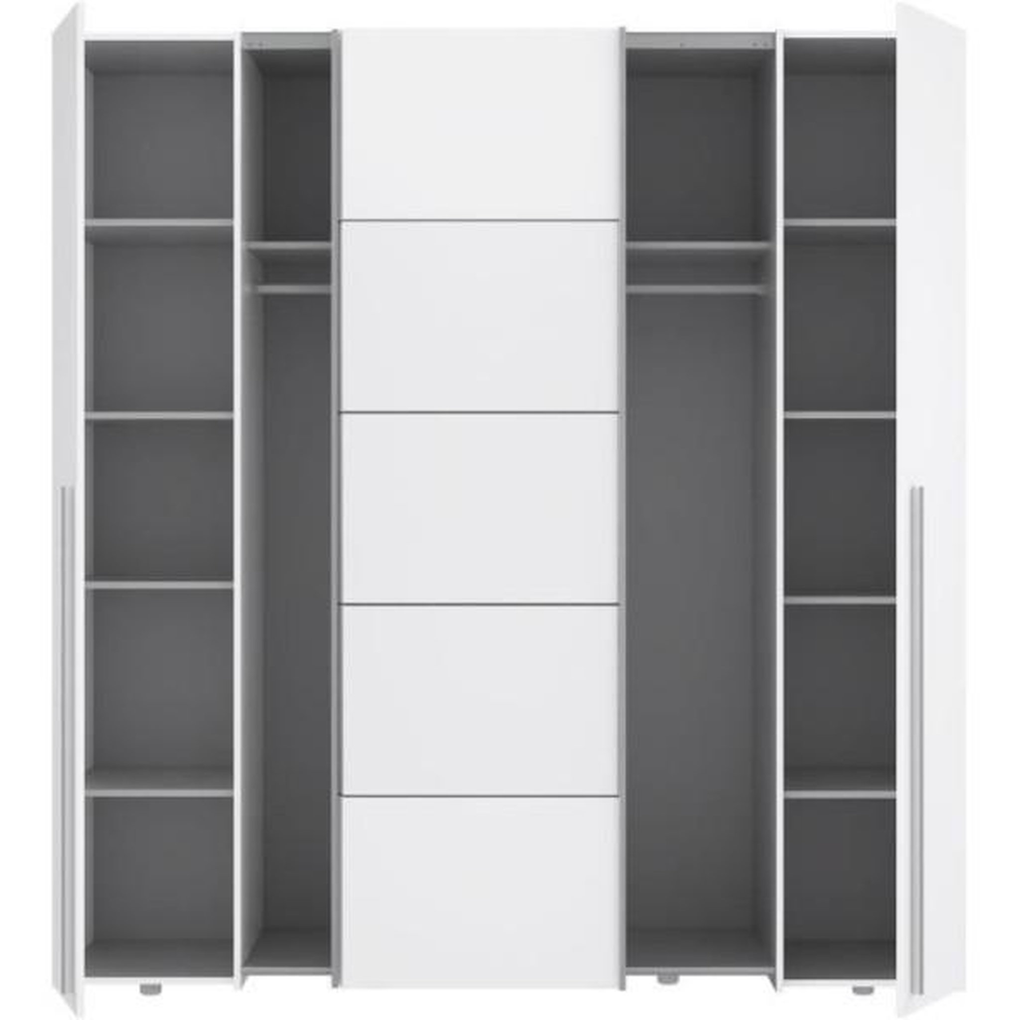 Voir la diapositive 3 : MARKET24 Armoire NARAGO - Décor Blanc mat - 2 portes coulissantes + 2 portes battantes + 2 penderies - L200 x P61 x H210 cm
