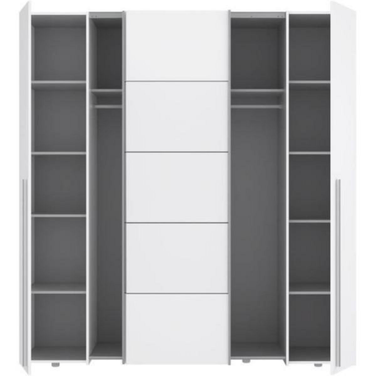 MARKET24 Armoire NARAGO - Décor Blanc mat - 2 portes coulissantes + 2 portes battantes + 2 penderies - L200 x P61 x H210 cm