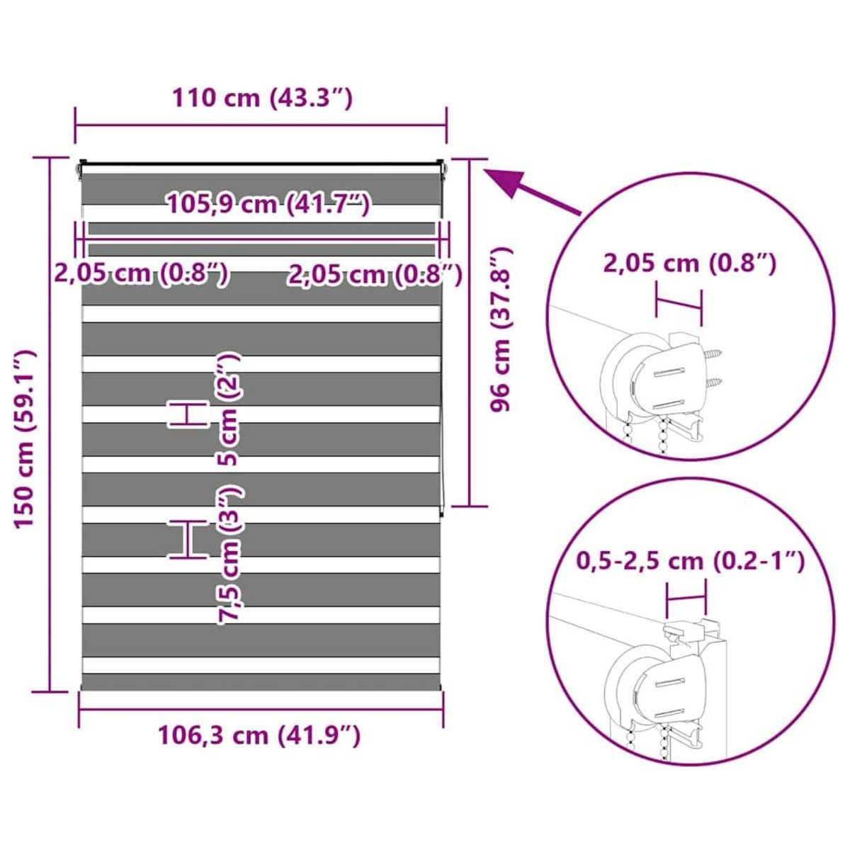 VIDAXL Store zebre marron sable largeur du tissu 60,9 cm polyester