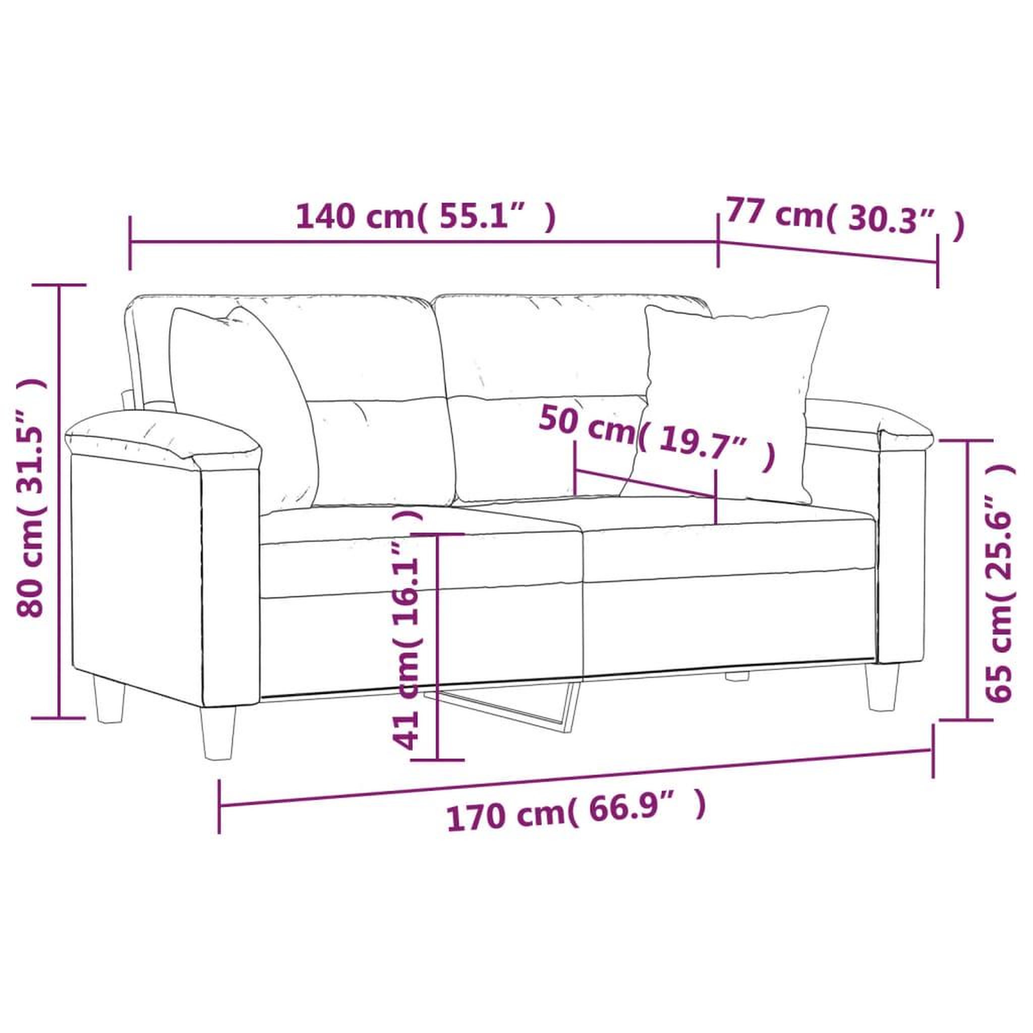 Voir la diapositive 6 : VIDAXL Canape 2 places avec oreillers beige 140 cm tissu microfibre