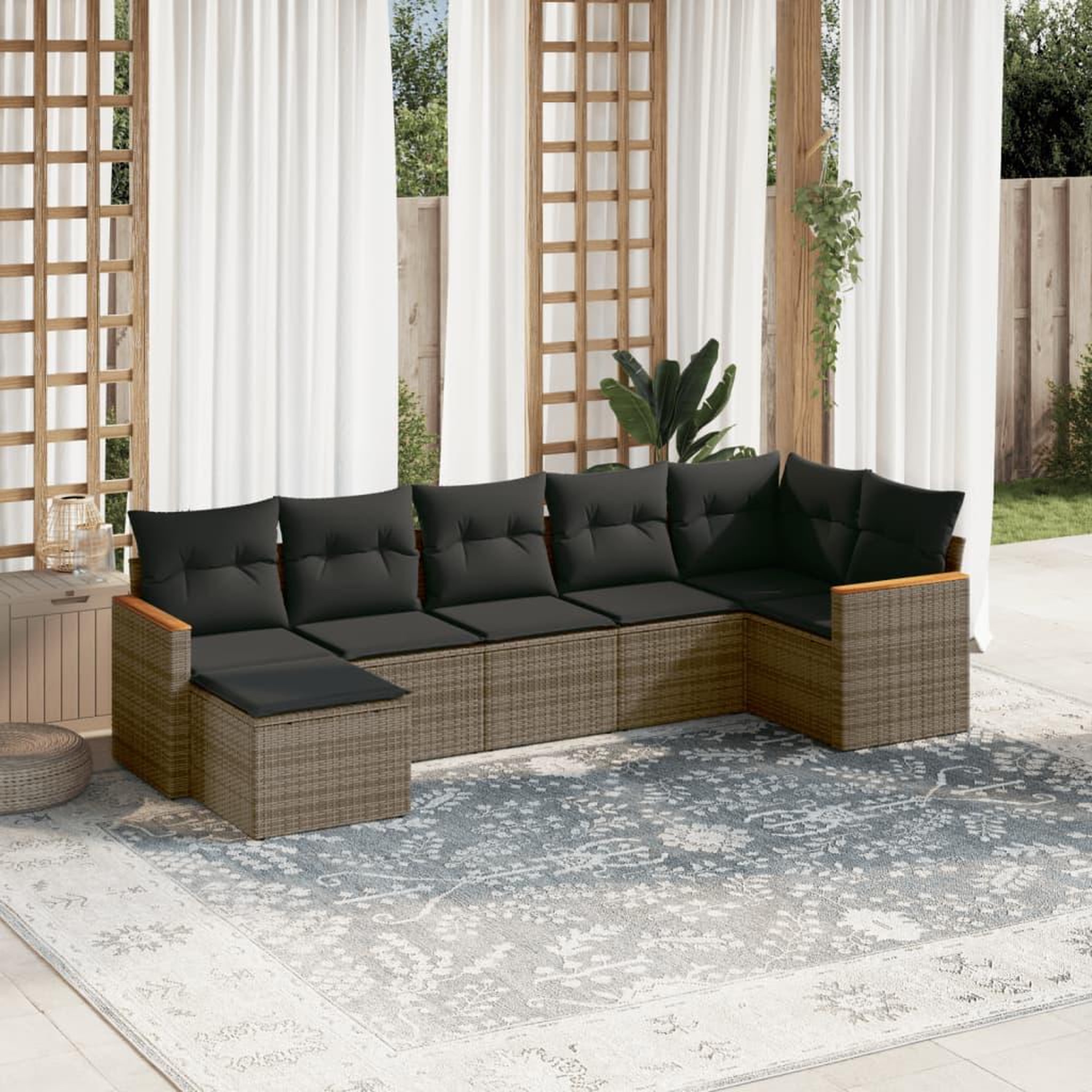 VIDAXL Salon de jardin avec coussins 7 pcs gris resine tressee