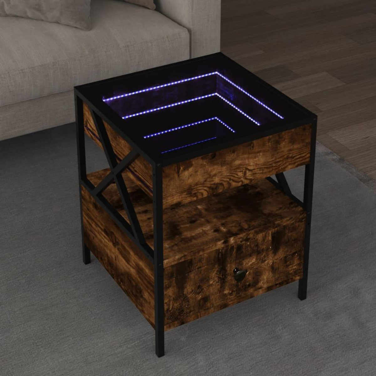 VIDAXL Table basse avec LED Infinity chene fume 40x40x51 cm