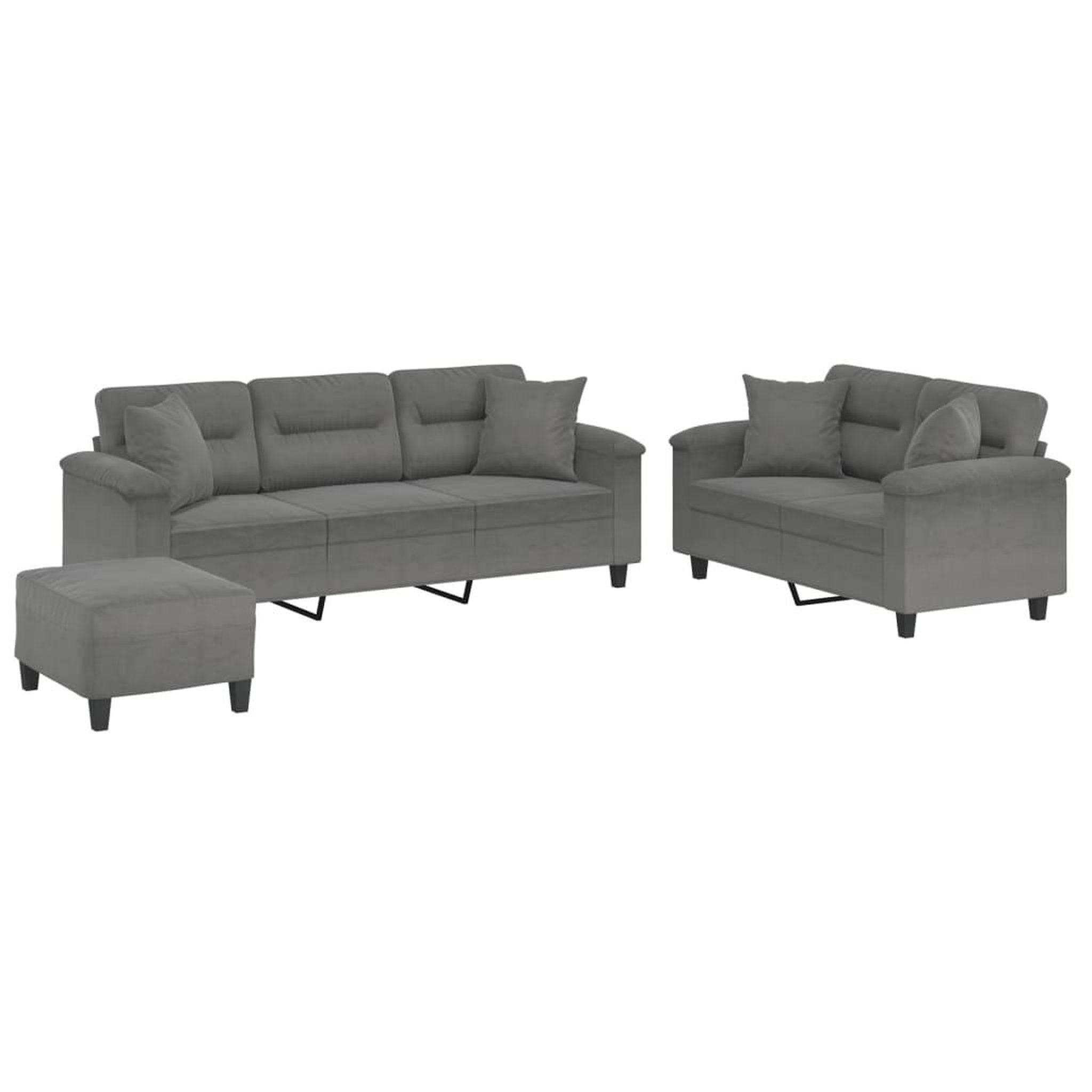 Voir la diapositive 2 : VIDAXL Ensemble de canapes 3 pcs coussins Gris fonce Tissu microfibre