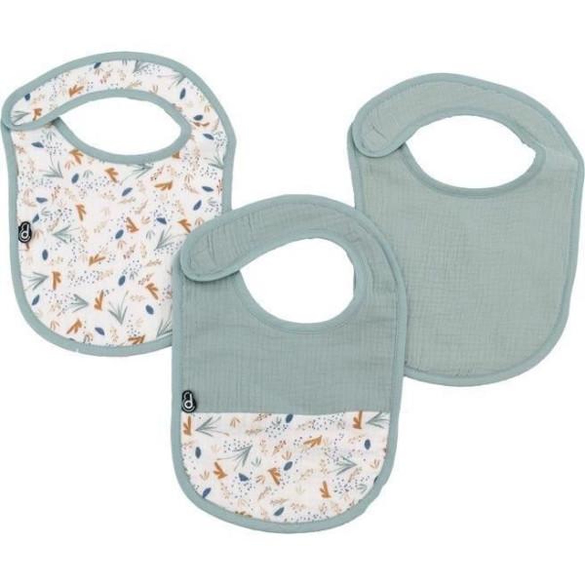 DOMIVA Lot x3 bavoirs - domiva - 0-6 mois - gaze de coton - celadon