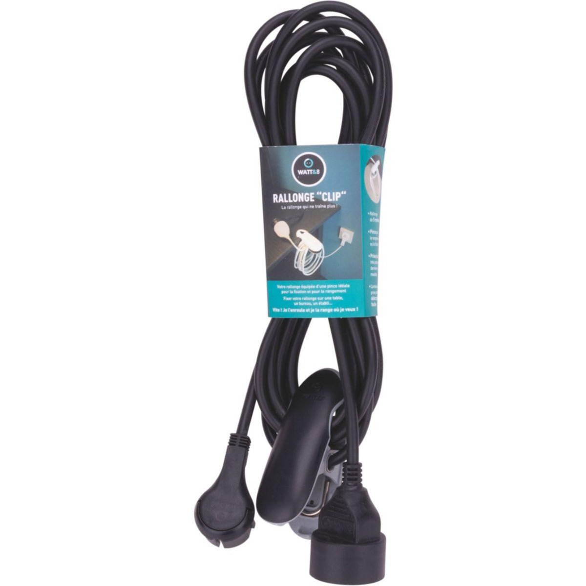 WATT AND CO Rallonge design clip 5m noir
