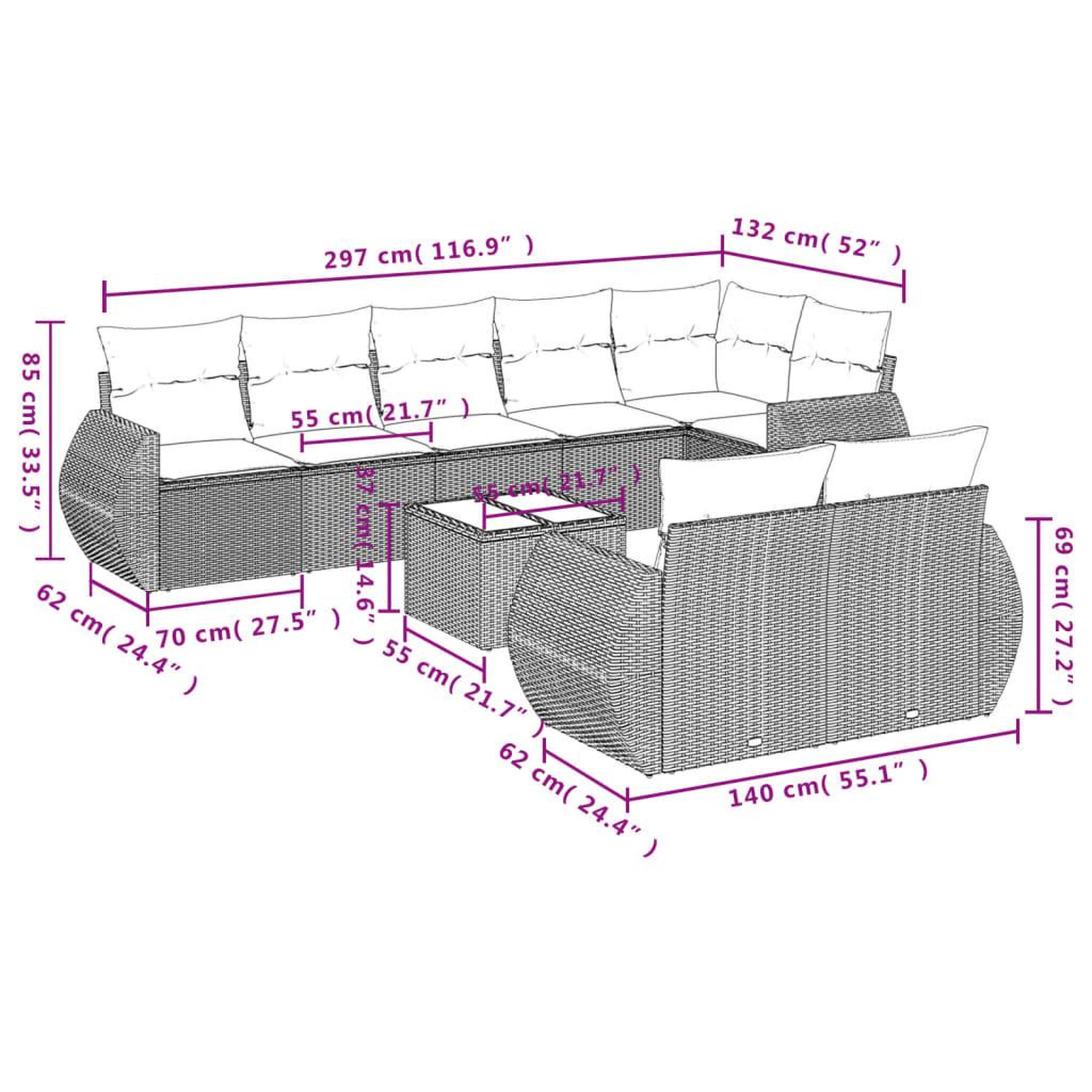 Voir la diapositive 6 : VIDAXL Salon de jardin 9 pcs avec coussins gris resine tressee