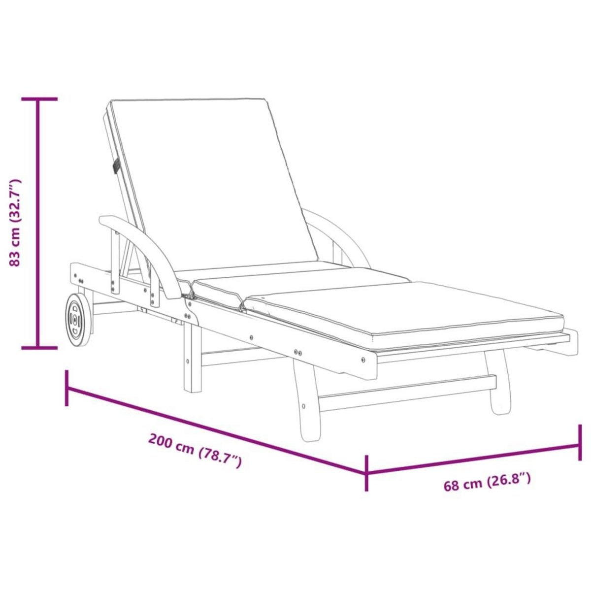VIDAXL Chaises longues lot de 2 avec coussins 200x68x83 cm bois acacia