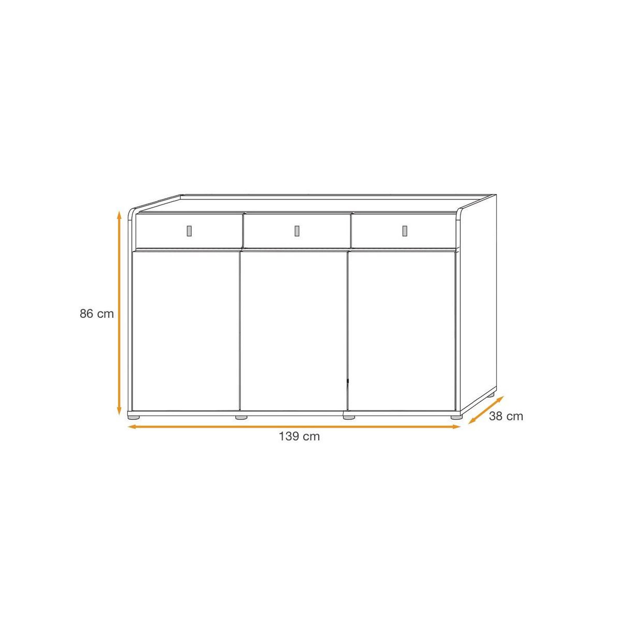 Voir la diapositive 4 : Paris Prix Buffet 3 Tiroirs Design  Vivero  139cm Gris & Naturel