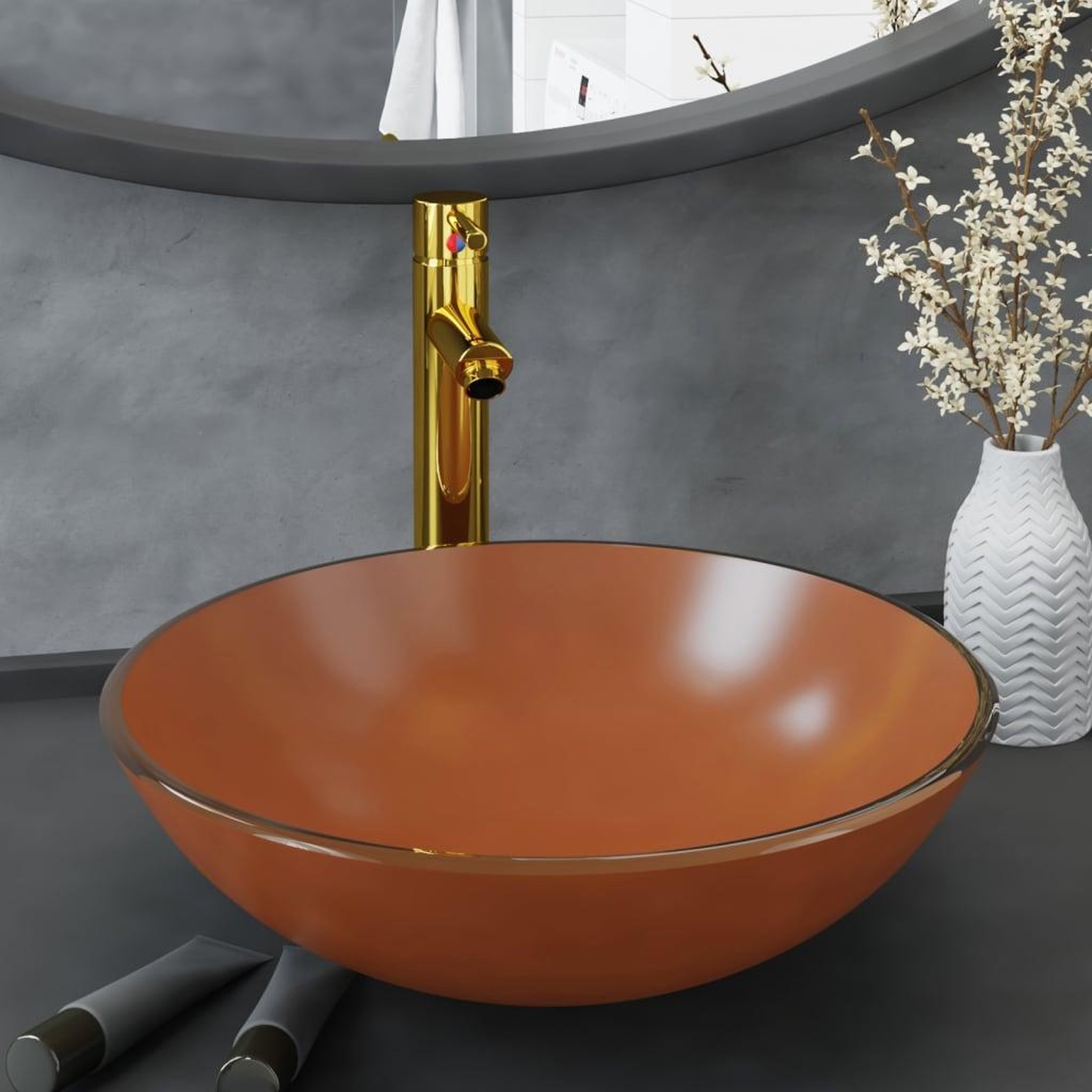 VIDAXL Lavabo de bain avec robinet et drain a poussoir Verre trempe