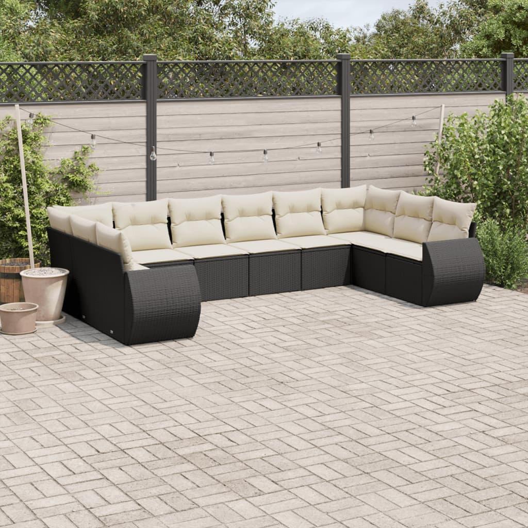 VIDAXL Salon de jardin 10 pcs avec coussins noir resine tressee