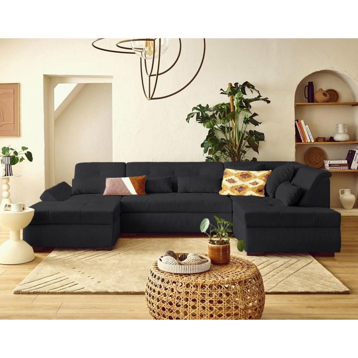 LISA DESIGN Vermont s - canapé panoramique d'angle droit 7 places en velours côtelé