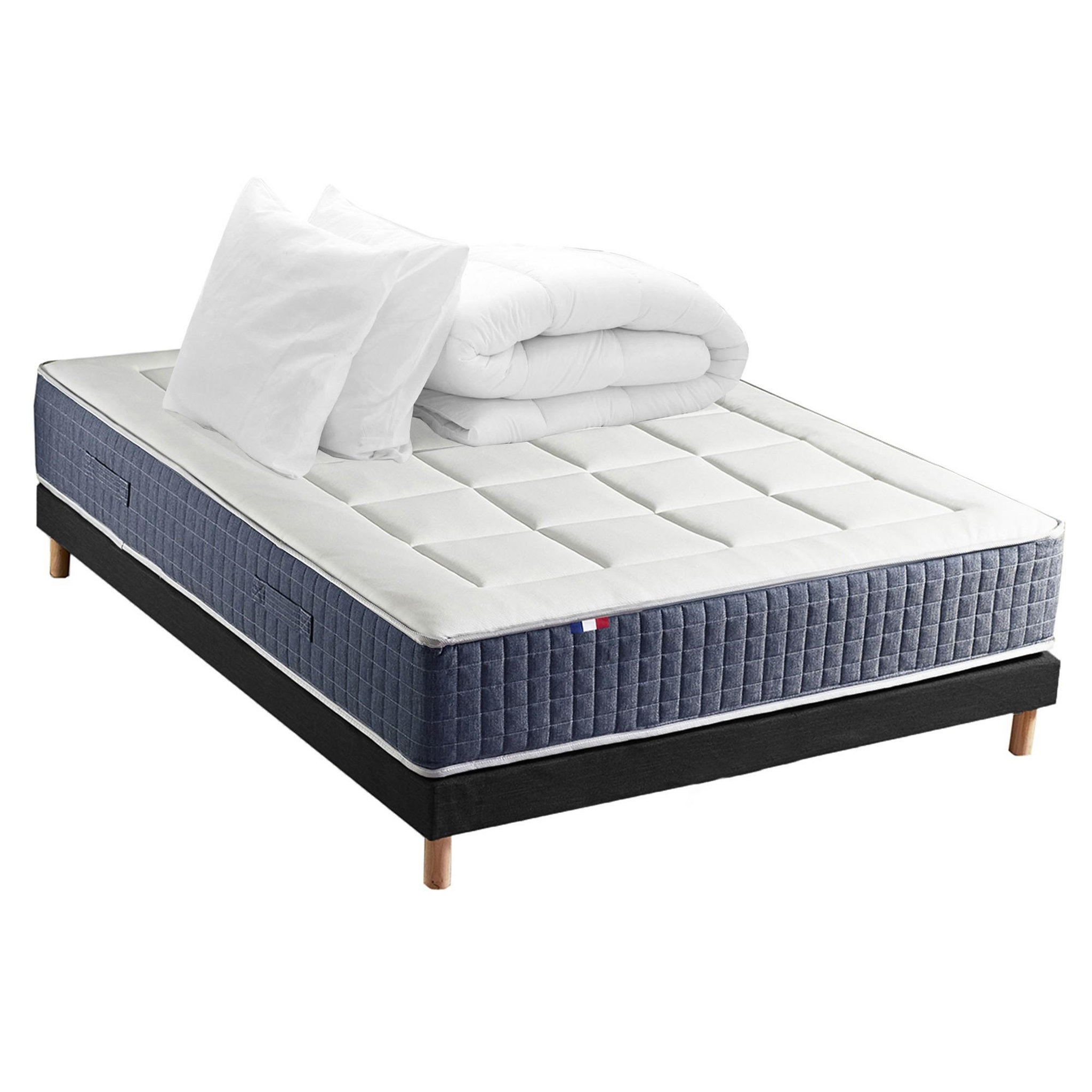 Voir la diapositive 1 : IDLITERIE Ensemble matelas ressort 7 zones KING STYLE, mémoire de forme, sommier, couette, oreillers