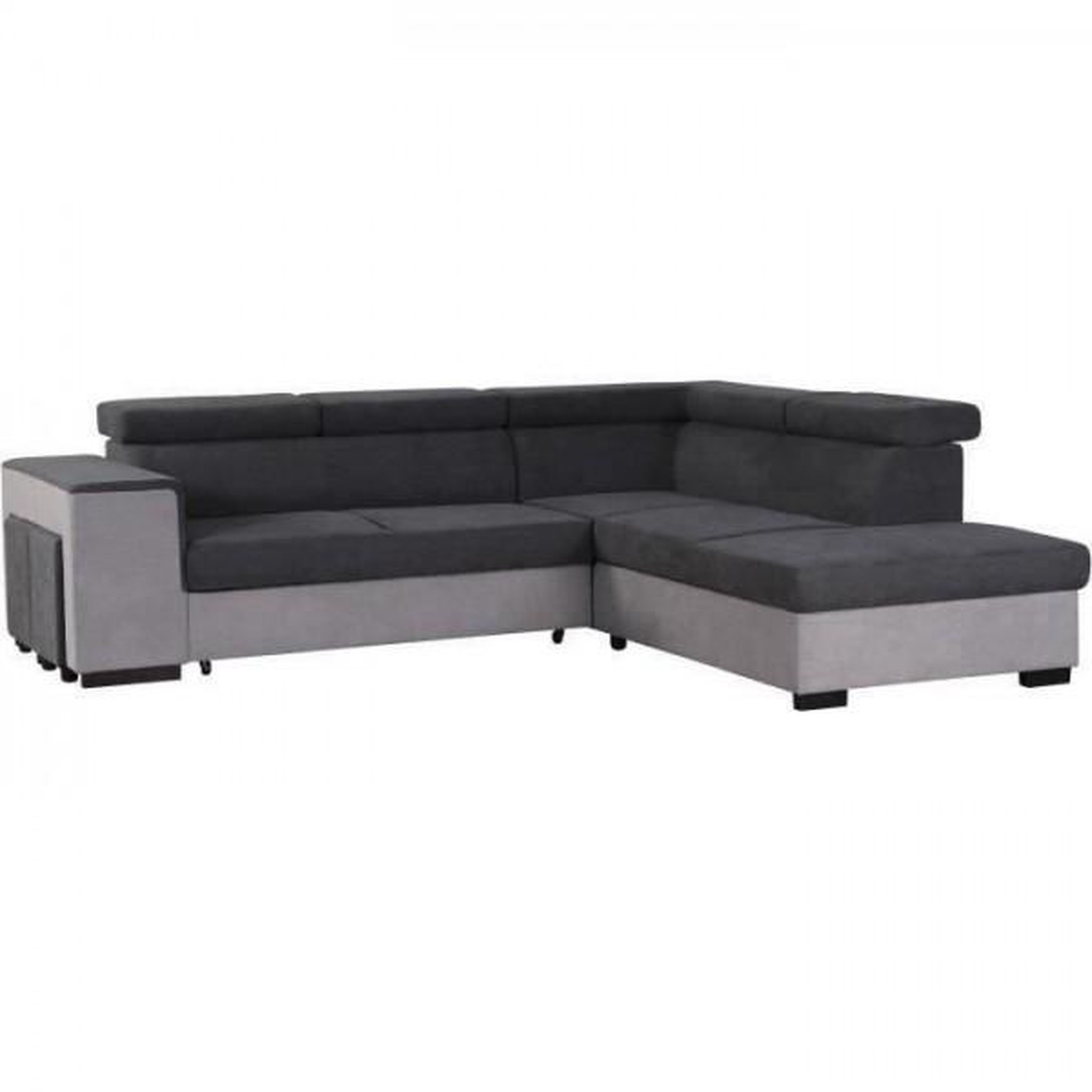 Voir la diapositive 2 : MARKET24 Canapé d'angle droit convertible + coffre 5 places - Tissu gris - L 271 x P 220 x H 77 cm - ARMSTRONG - Fabriqué en Ukraine
