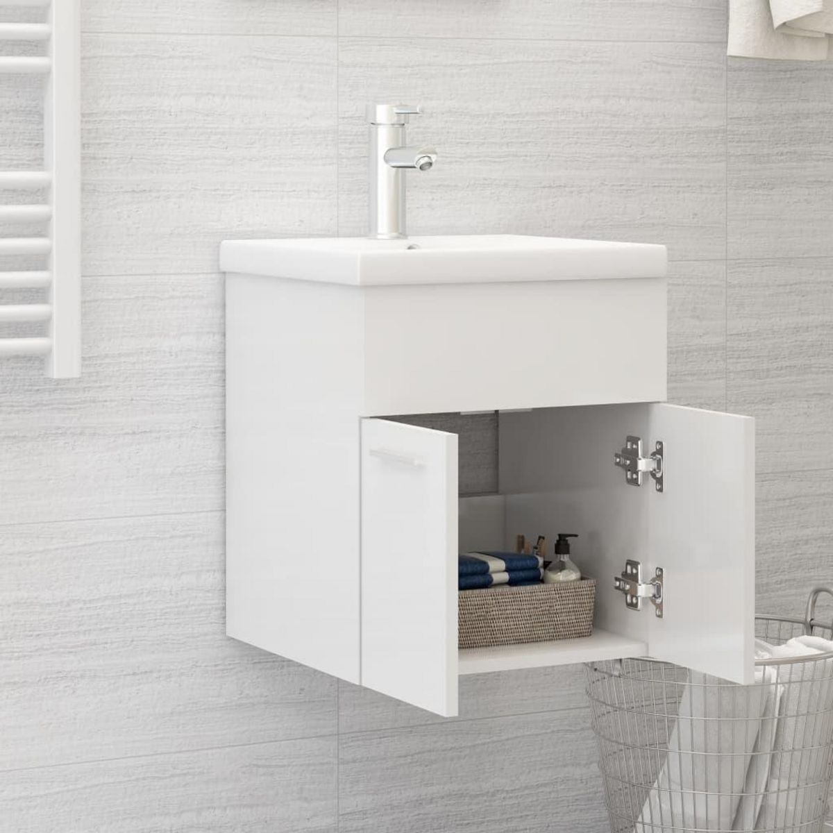VIDAXL Armoire d'evier lavabo integre blanc brillant bois d'ingenierie