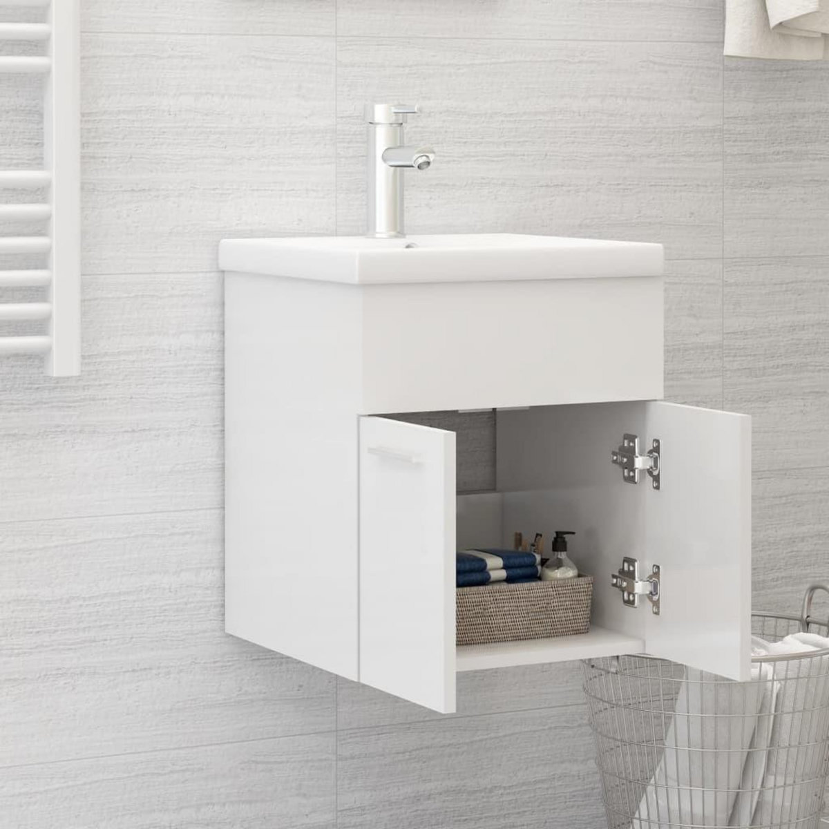 VIDAXL Armoire d'evier lavabo integre blanc brillant bois d'ingenierie