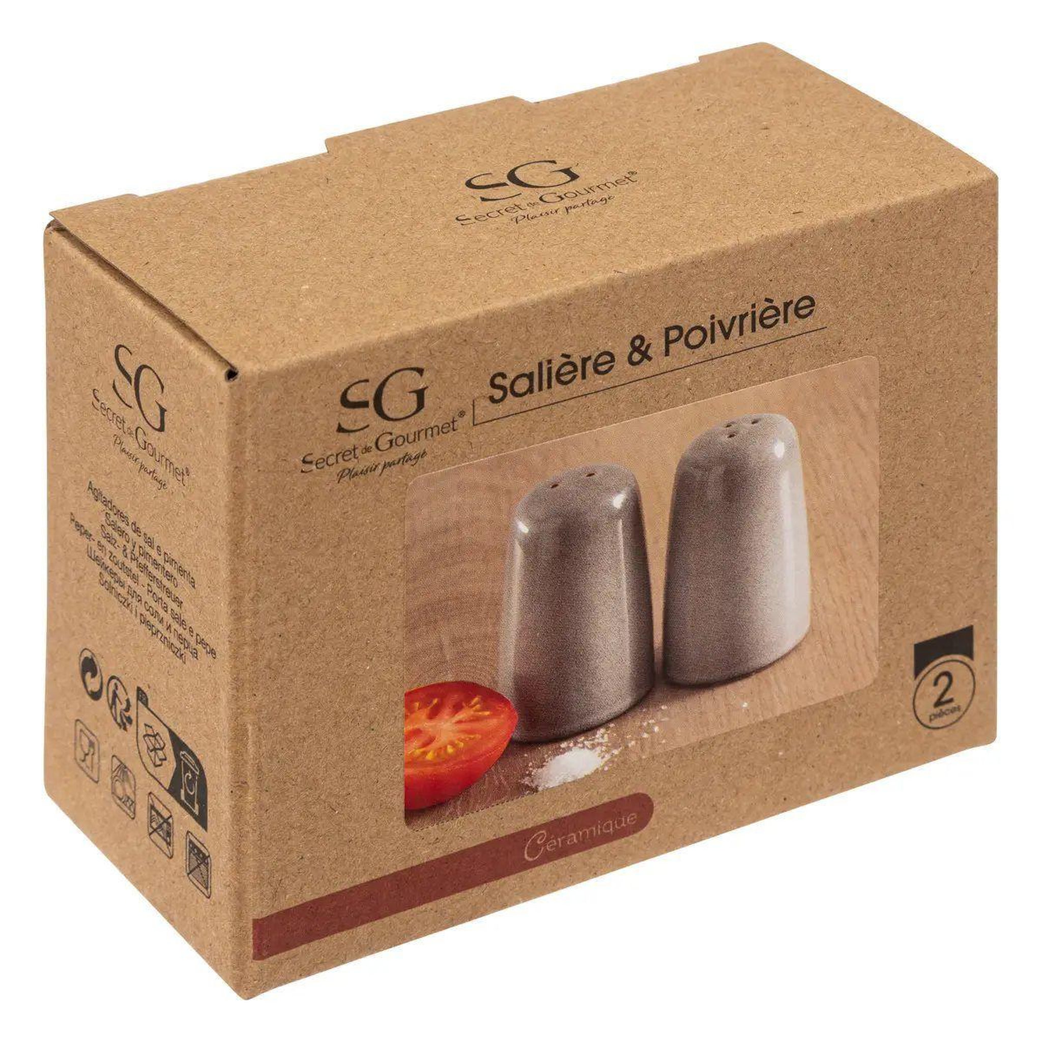 Voir la diapositive 2 : SECRET DE GOURMET Lot salière & poivrière  callie  8cm taupe