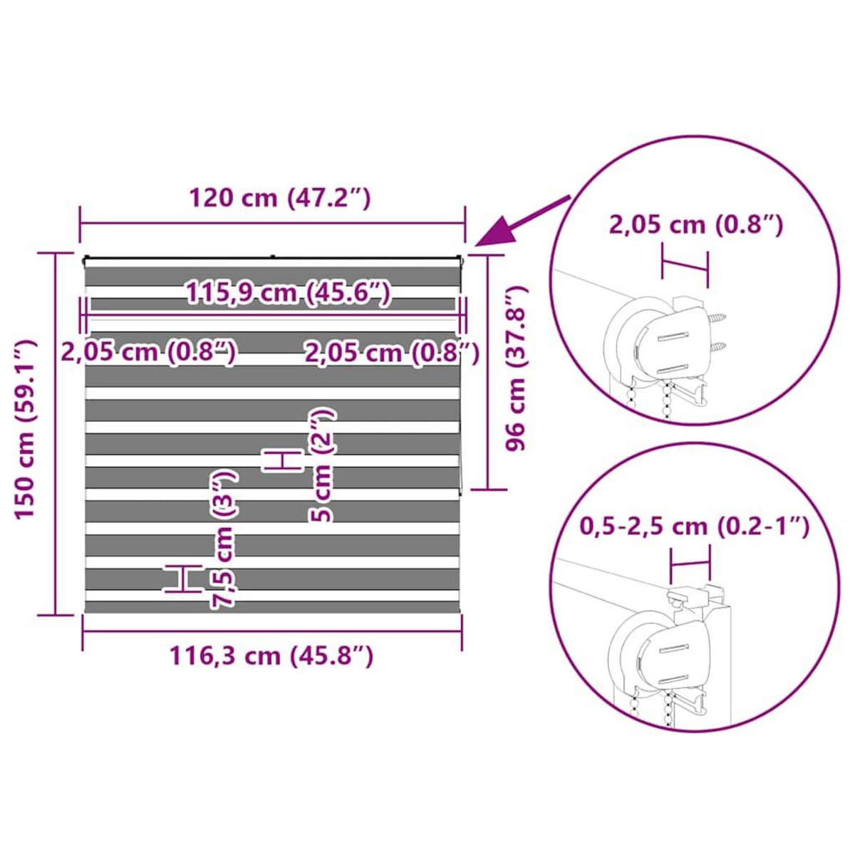 VIDAXL Store zebre gris clair largeur du tissu 115,9 cm polyester