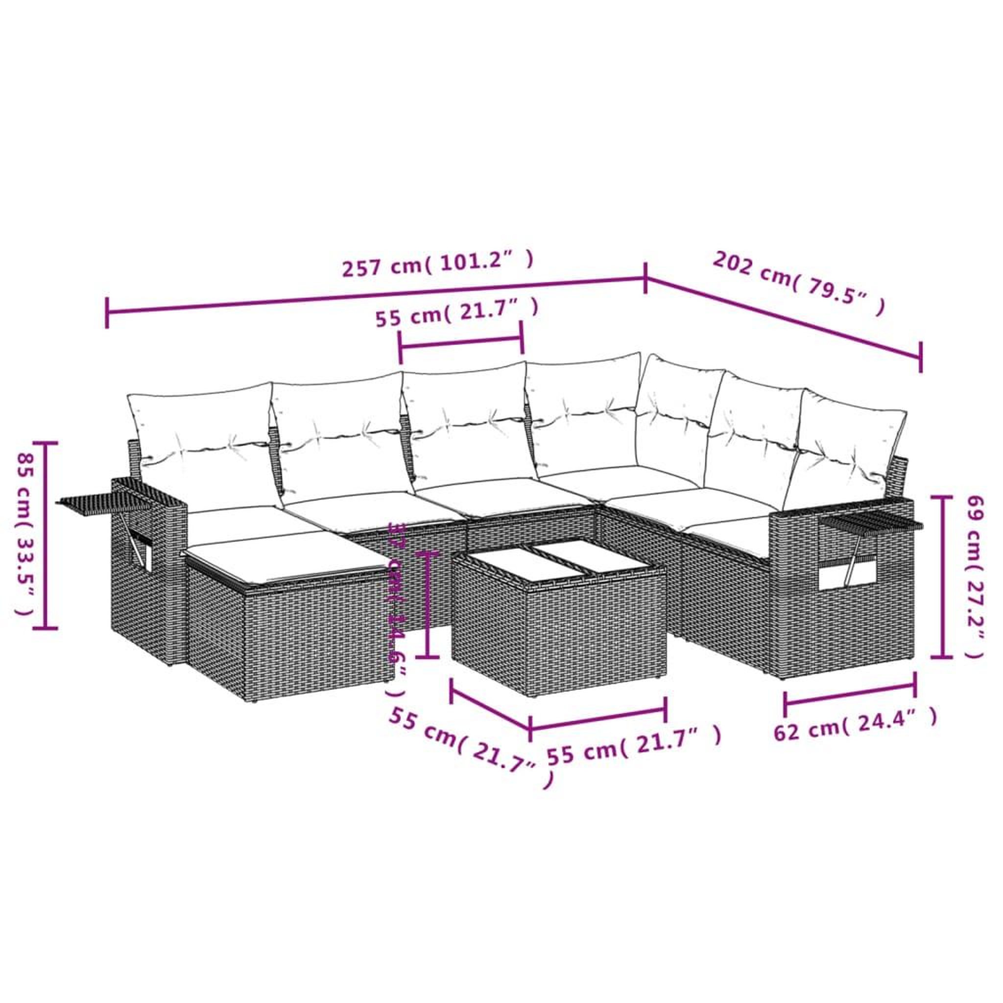 Voir la diapositive 4 : VIDAXL Salon de jardin 8 pcs avec coussins gris resine tressee