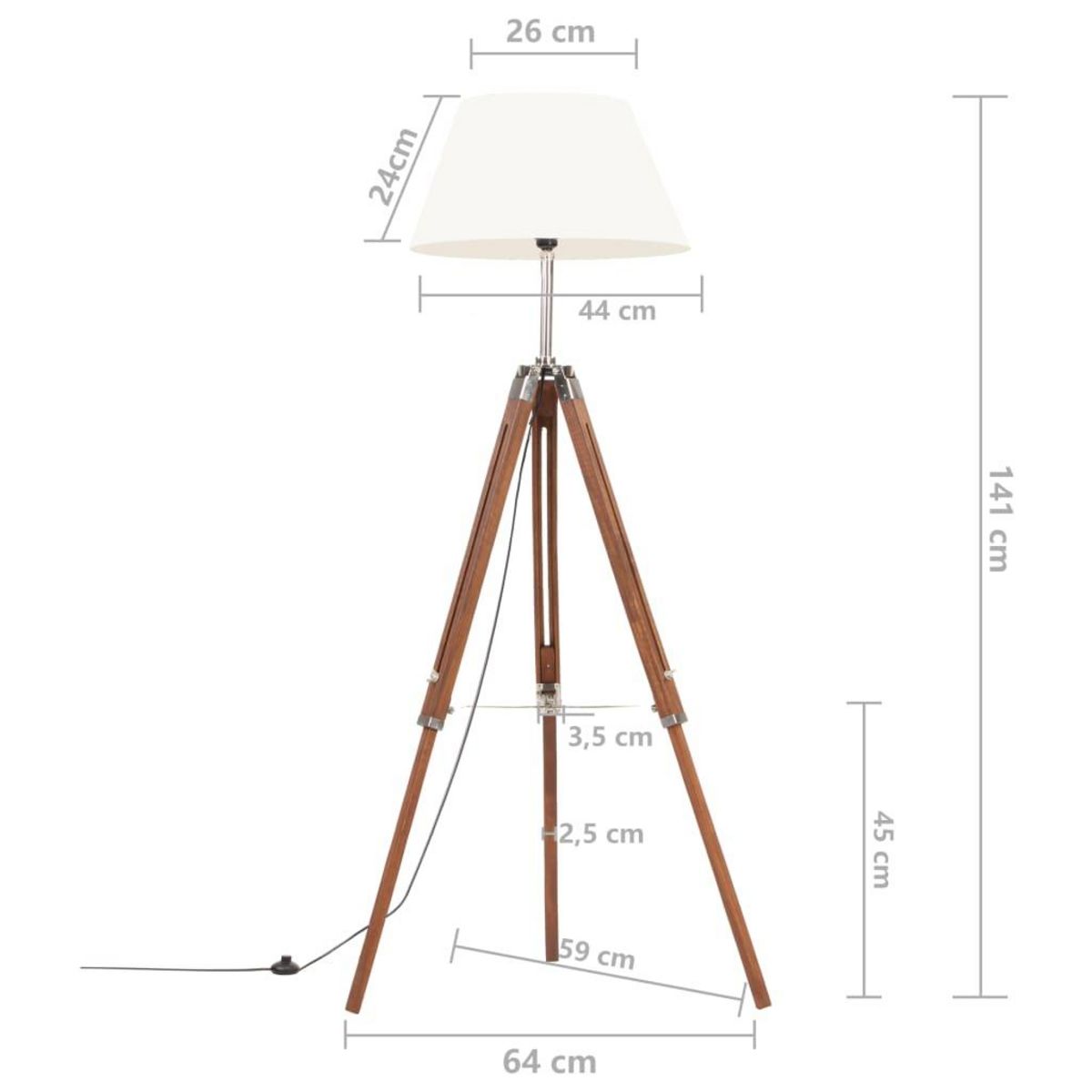 VIDAXL Lampadaire a trepied Marron miel et blanc Bois de teck 141 cm