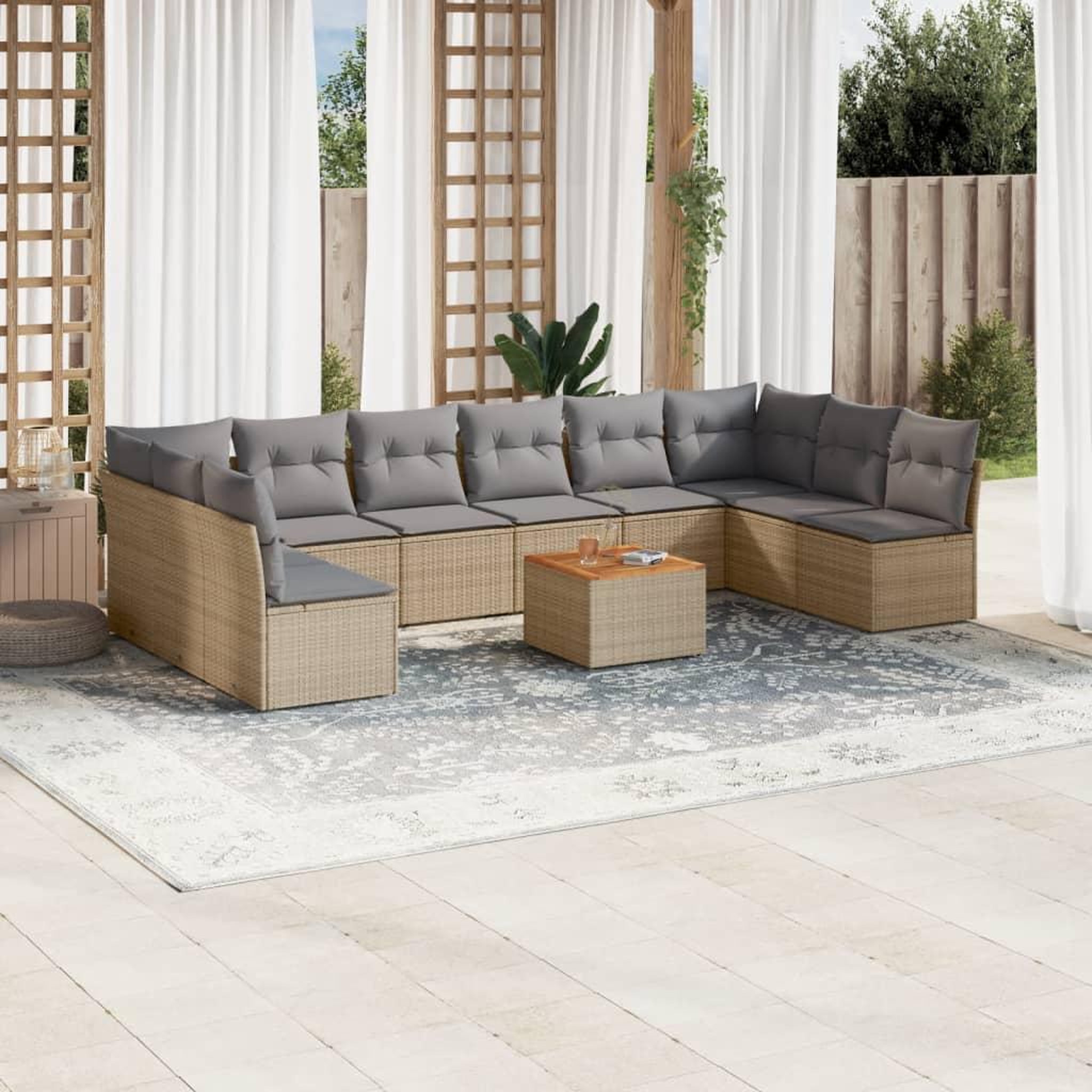 VIDAXL Salon de jardin 11 pcs avec coussins beige resine tressee
