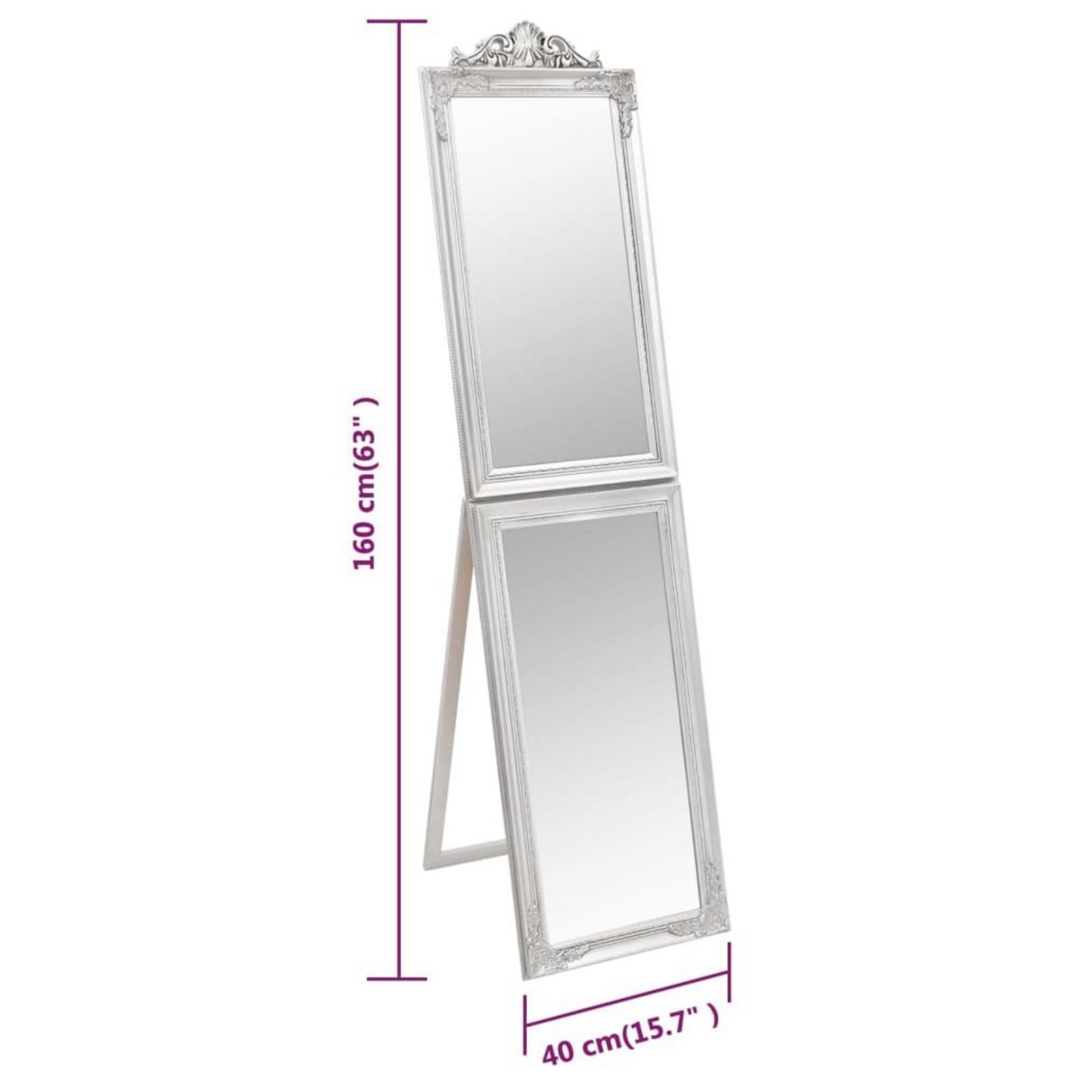 VIDAXL Miroir sur pied Argente 40x160 cm
