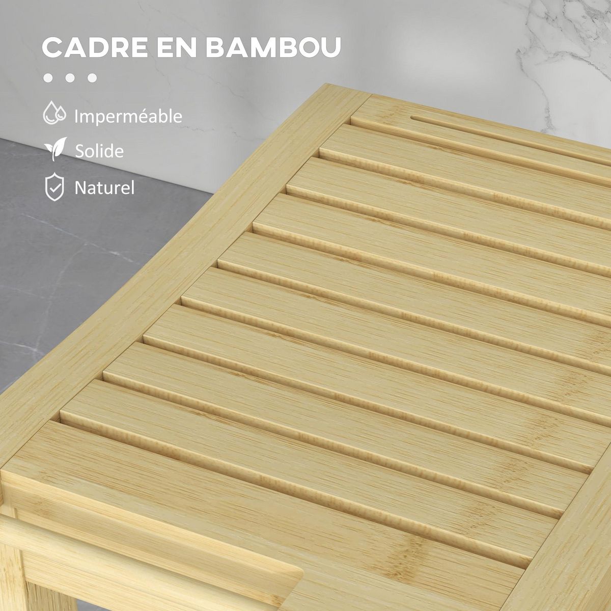 HOMCOM Tabouret de douche - étagère, porte-serviettes - dim. 42L x 29l x 43H cm - bambou verni