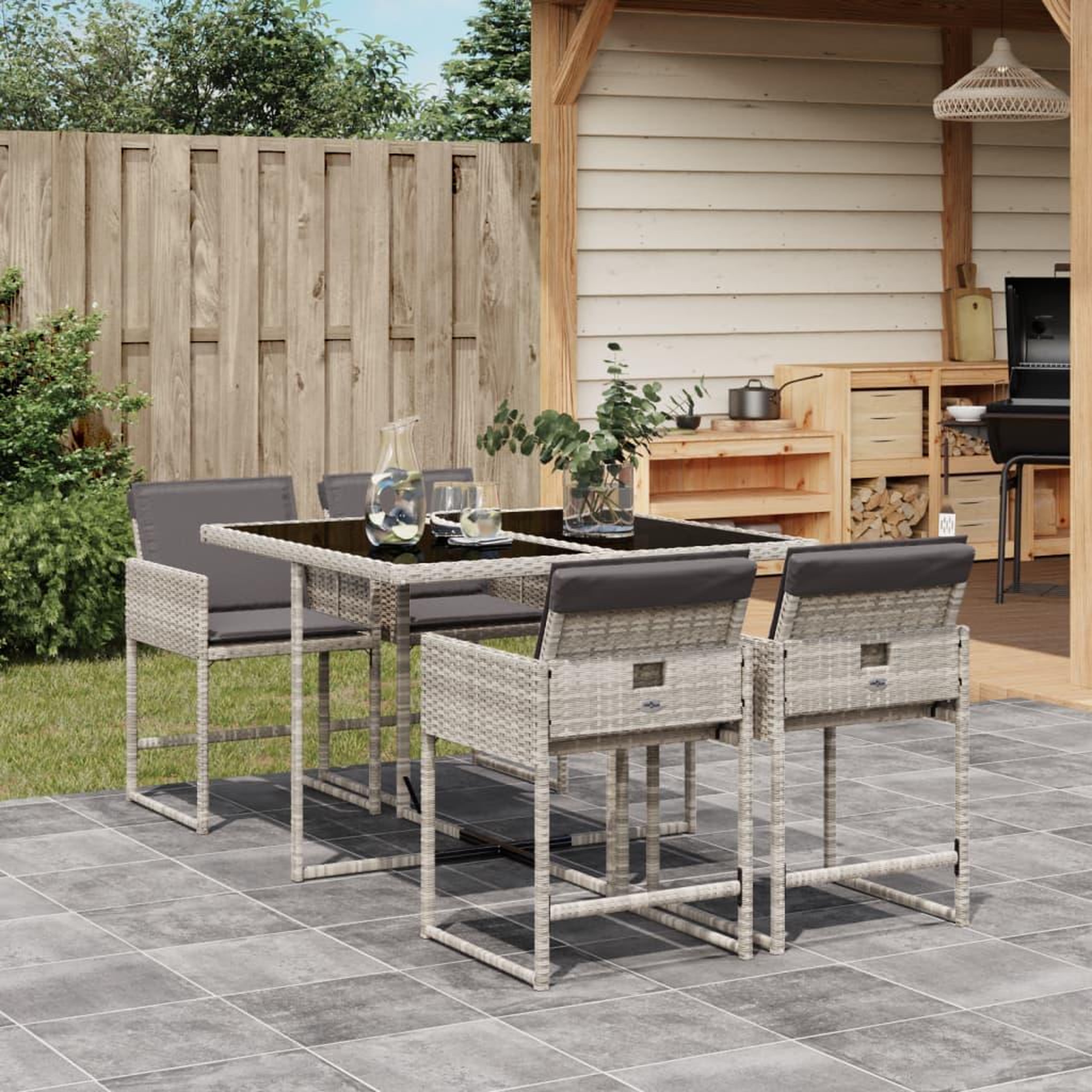 VIDAXL Ensemble a manger de jardin et coussins 5 pcs gris clair rotin