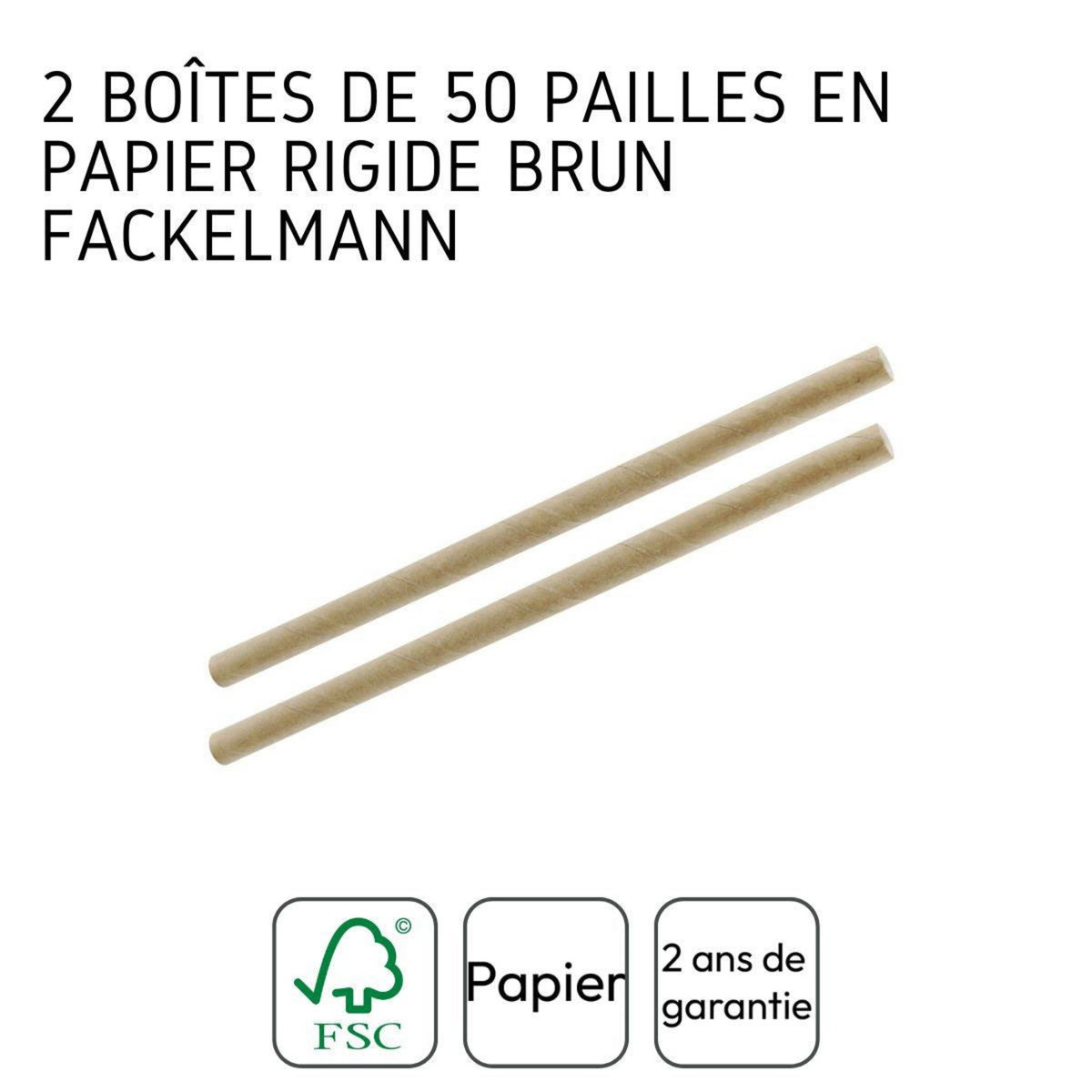 Fackelmann Lot de 2 boites de 50 pailles en papier rigide brun 15 cm Fackelmann Nature