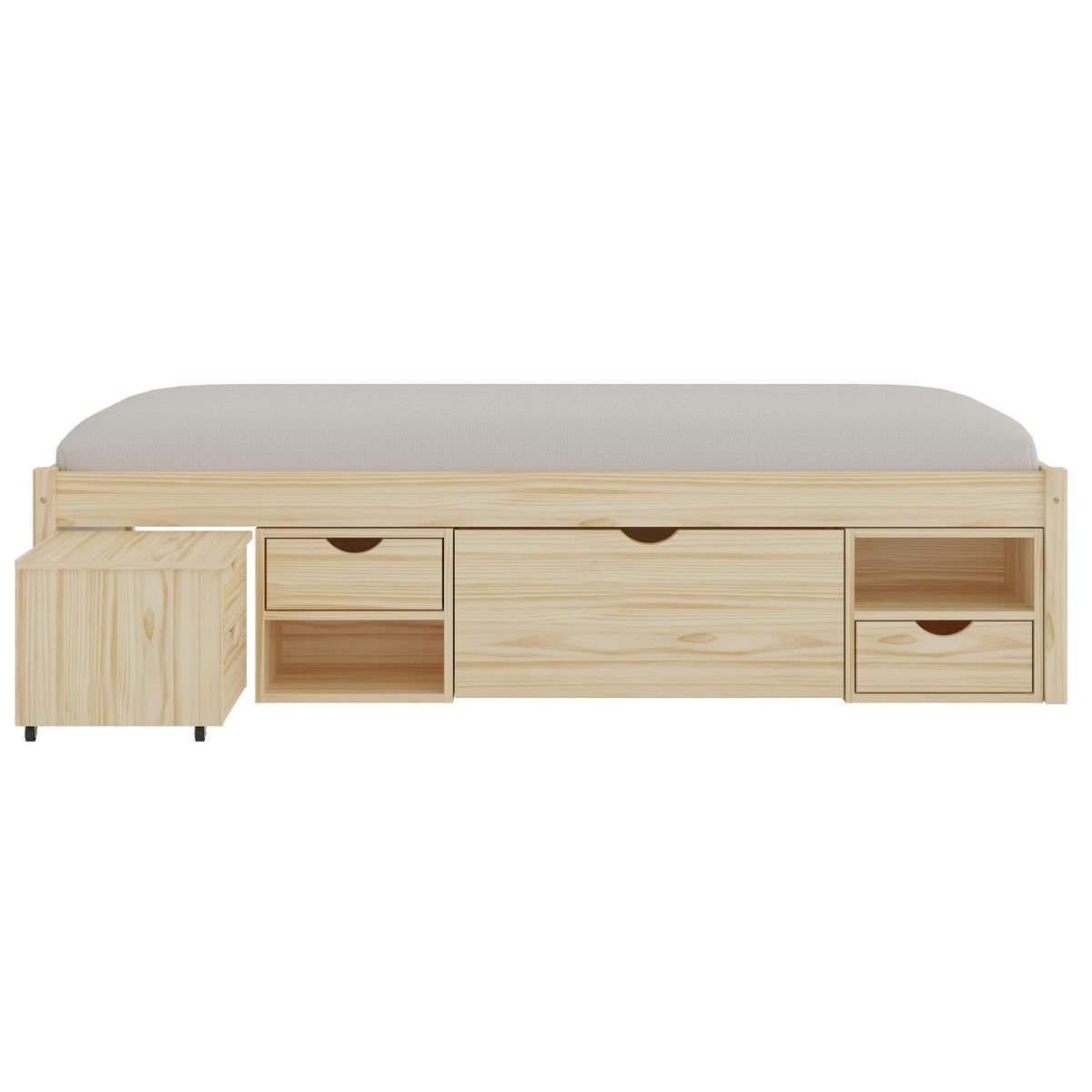 Lit 1 place en pin massif  avec rangement et sommier  90x200 cm SLEEP