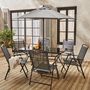 Voir la diapositive 3 : SWEEEK Table de jardin acier avec parasol + 6 assises. anthracite. structure acier avec revêtement anti rouille