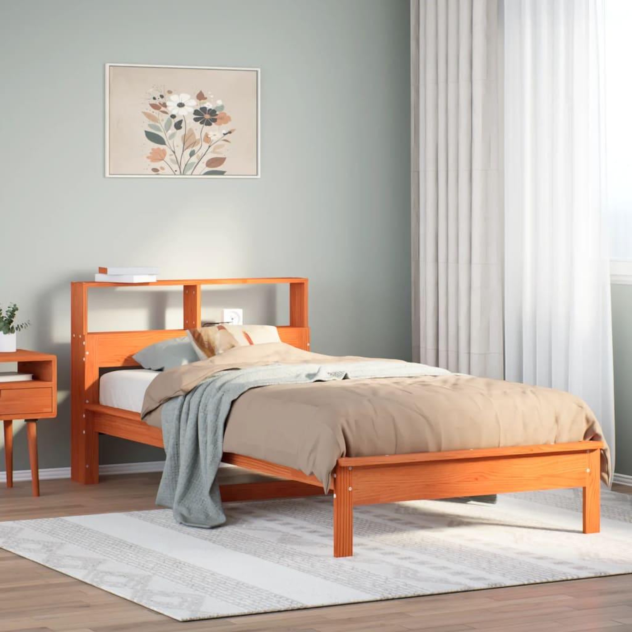 VIDAXL Lit bibliotheque sans matelas cire marron 90x200 cm pin massif
