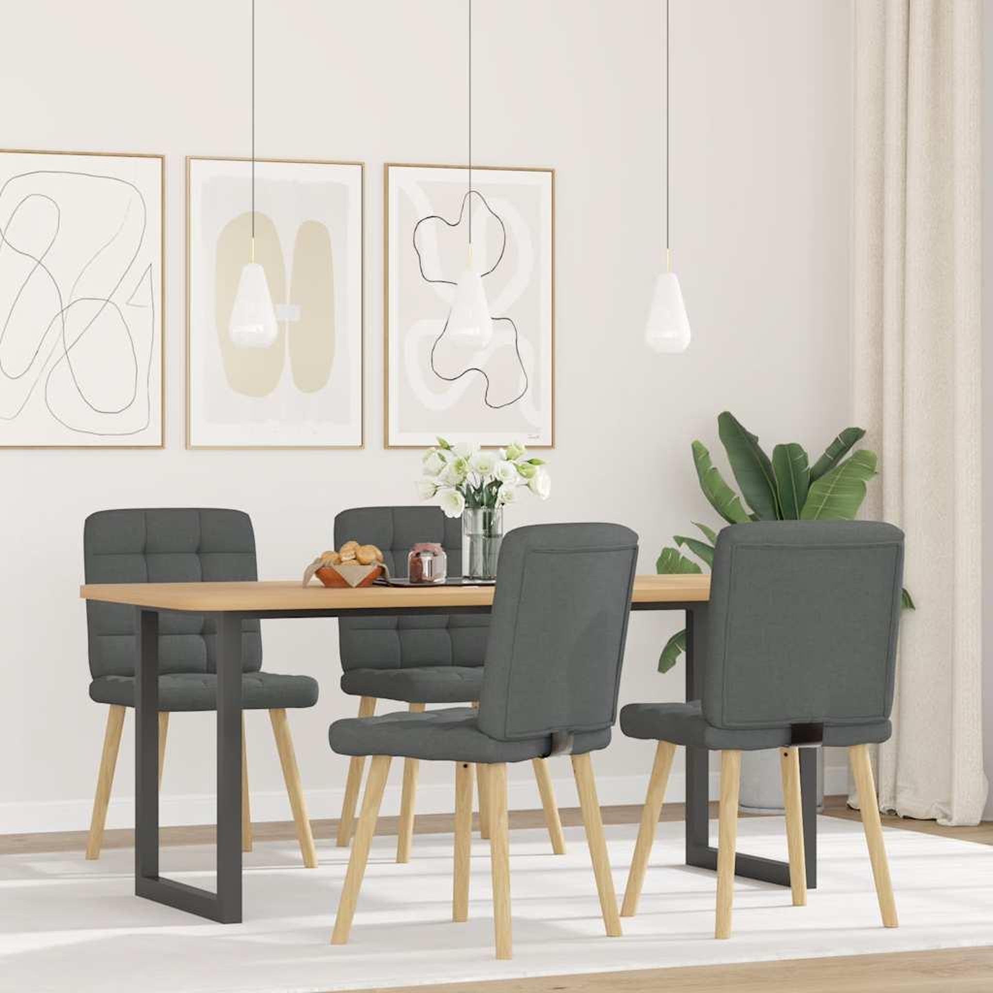 Voir la diapositive 2 : VIDAXL Chaises a manger lot de 4 gris fonce tissu