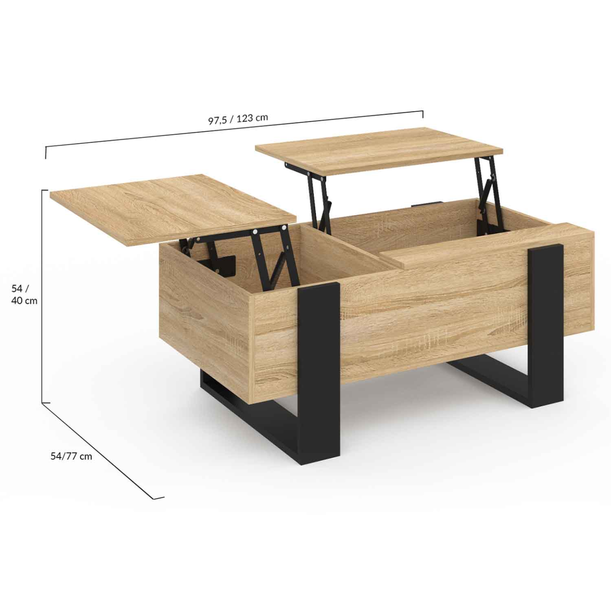 Voir la diapositive 5 : ID MARKET Table basse 2 plateaux relevables phoenix bois et noir