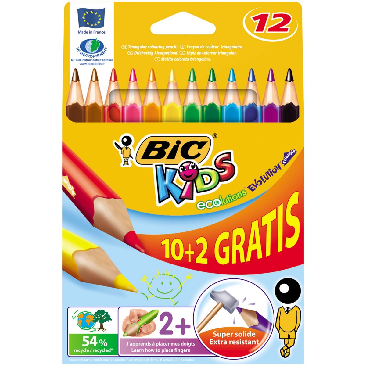 BIC Crayons de couleur x12 - Kids Evolution Triangle