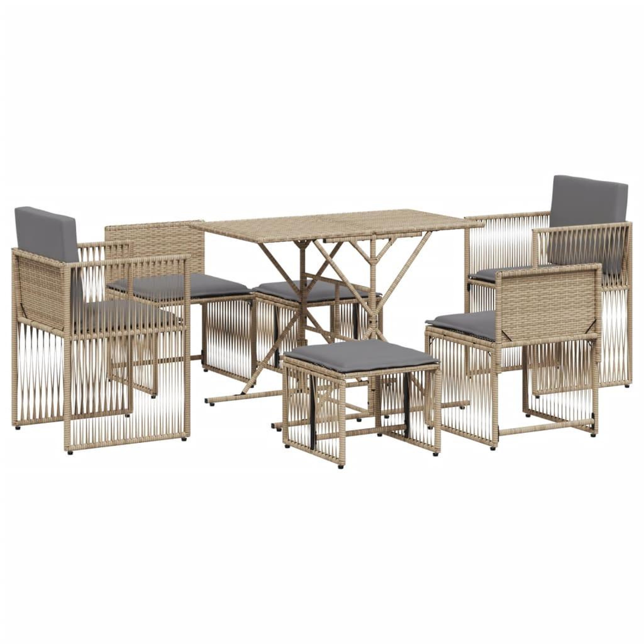 Voir la diapositive 2 : VIDAXL Ensemble a manger de jardin et coussins 7 pcs beige poly rotin