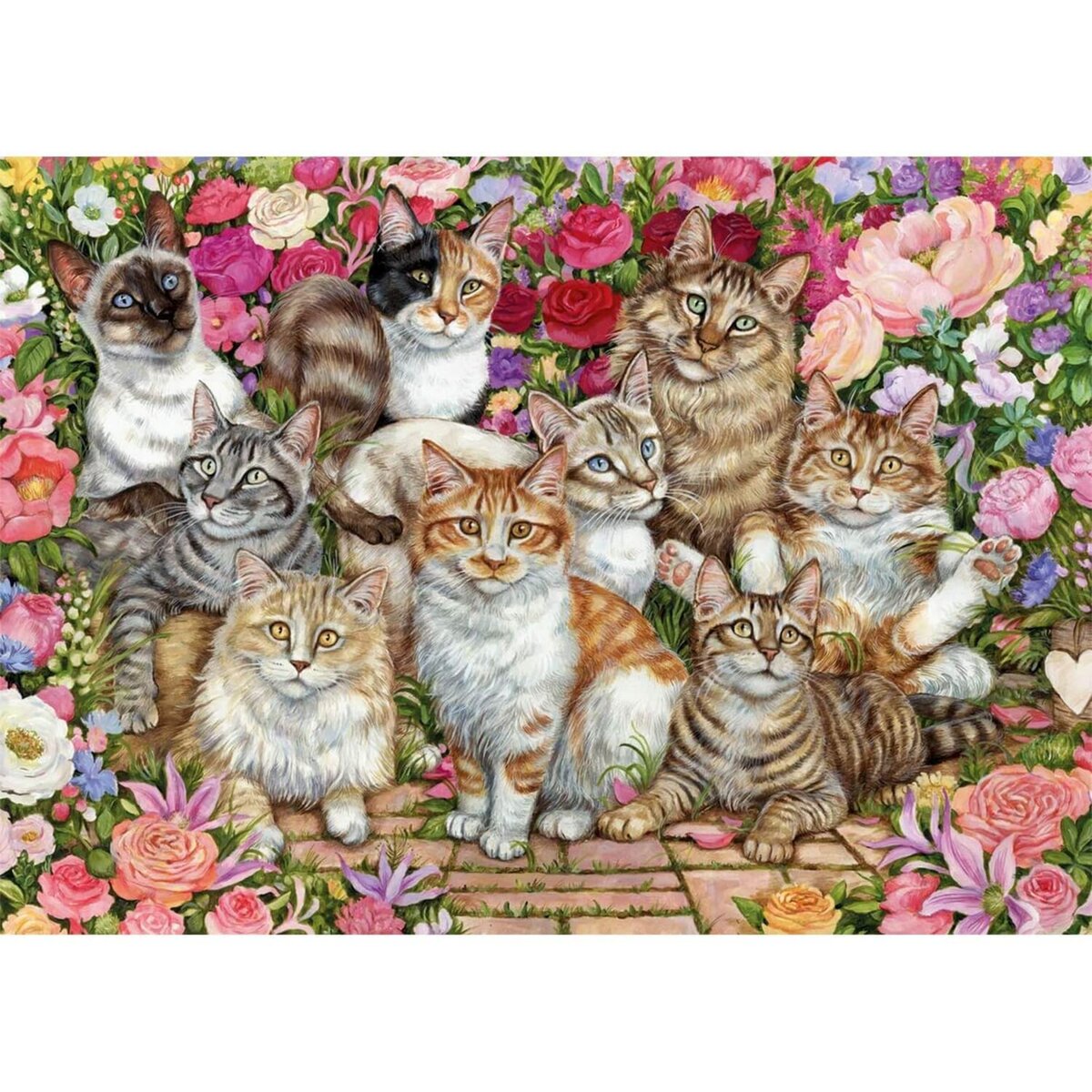 Jumbo Puzzle 1000 pièces : Les chats aux fleurs
