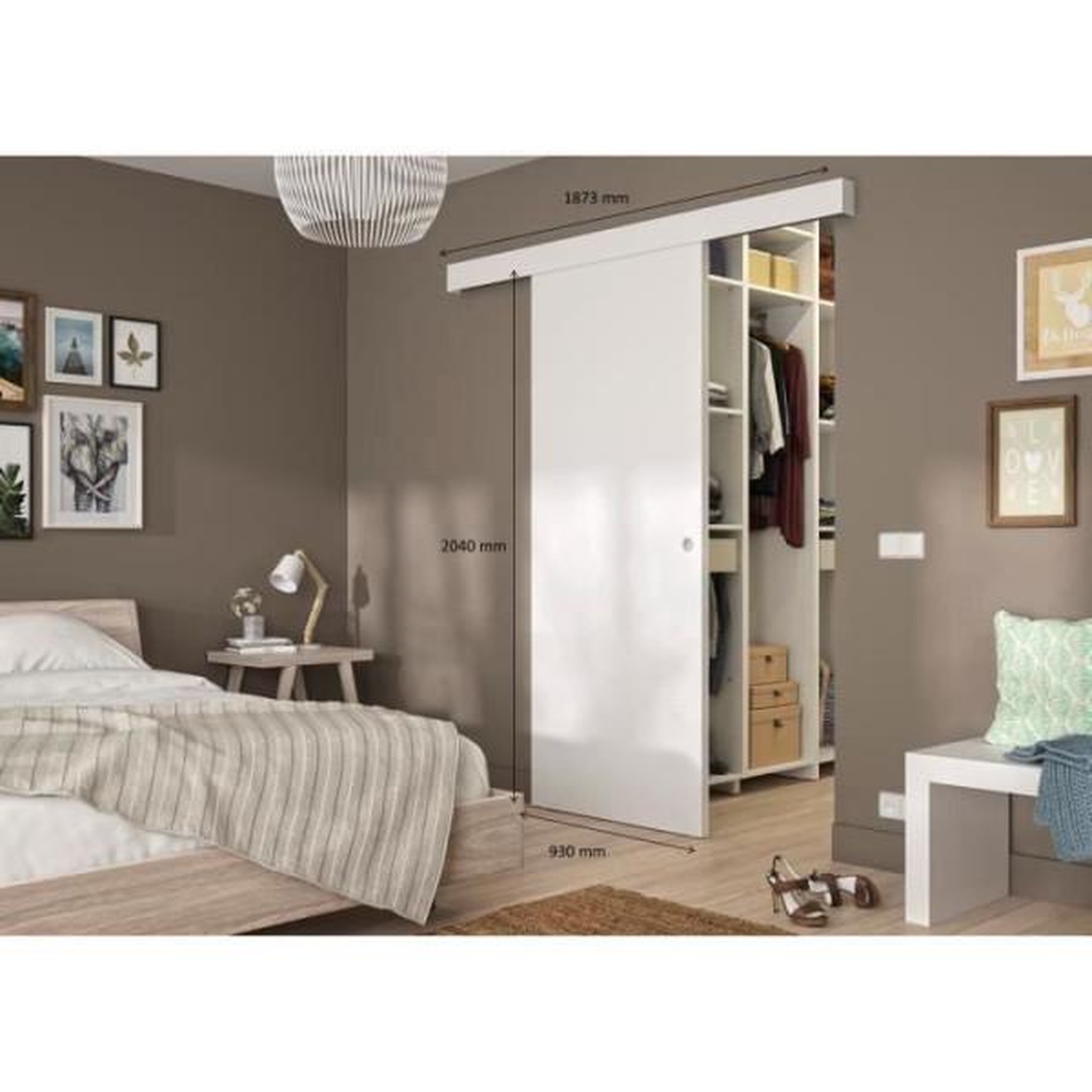 OPTIMUM Optimum - kit porte coulissante blanc + rail + bandeau blanc - h 204 x l 93 x p 4 cm